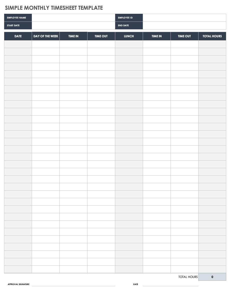 Free Printable Monthly Timesheet Template