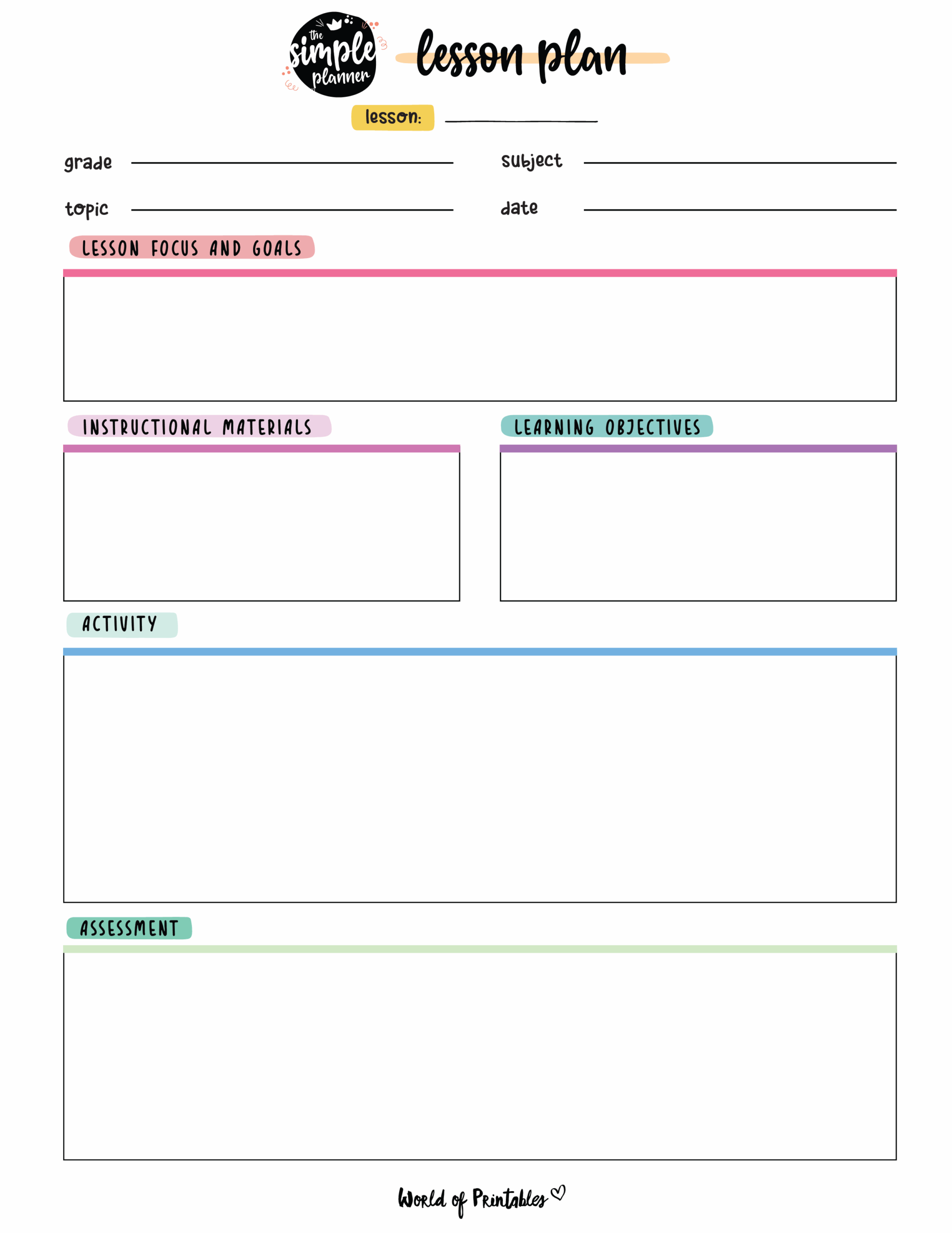 Free Printable Lesson Plan Templates