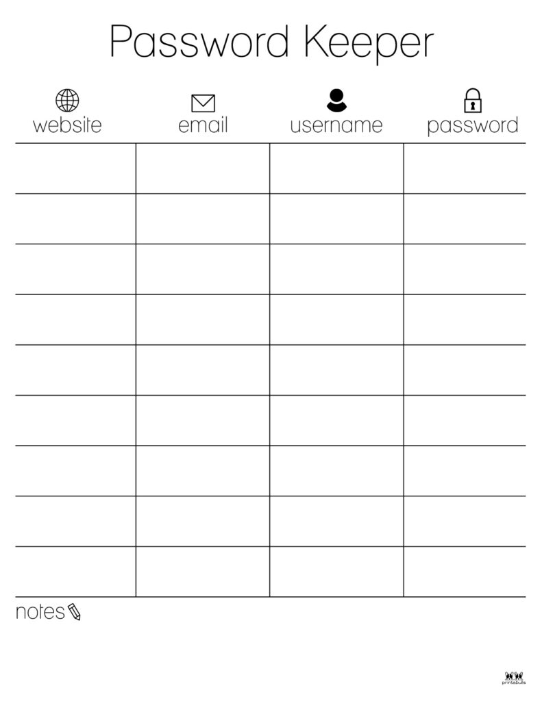 Password Logs Trackers 25 FREE Printables Printabulls