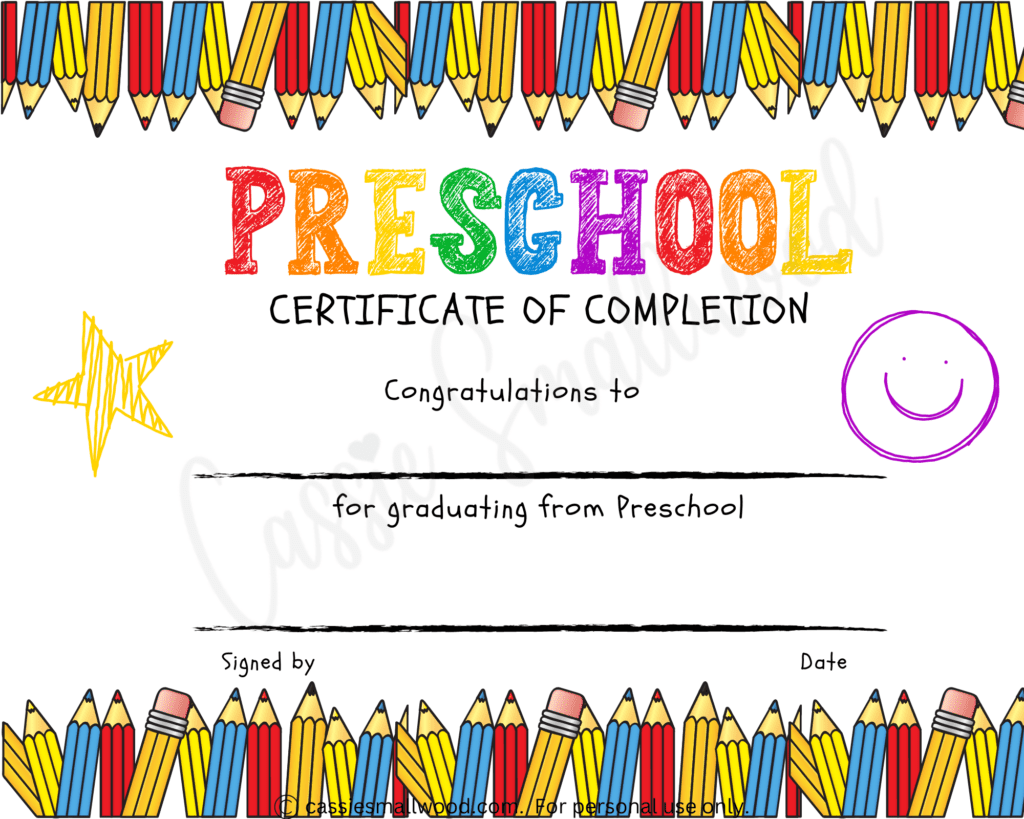 Printable Editable Preschool Graduation Certificate Templates Free