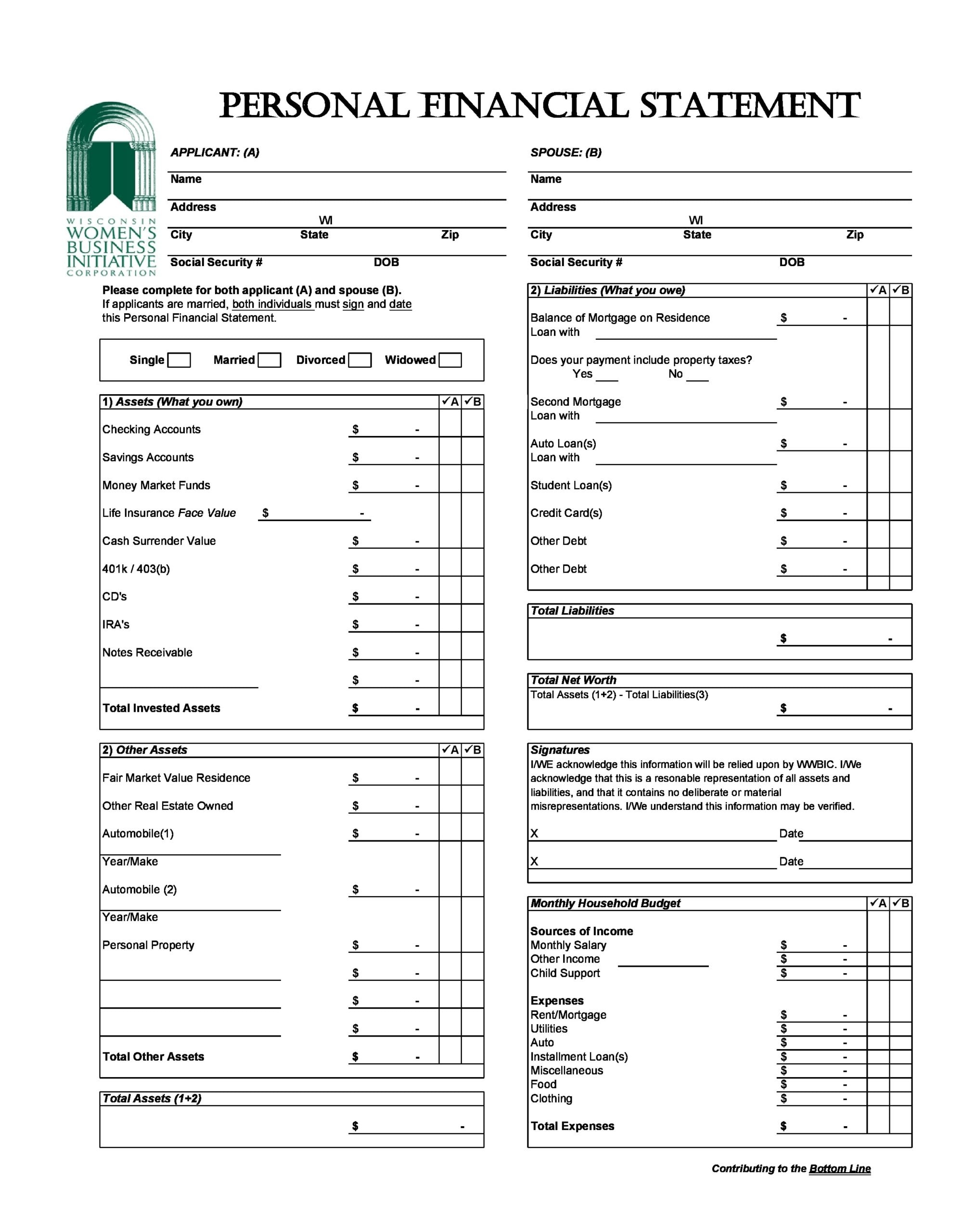 Printable Free Financial Statement Templates