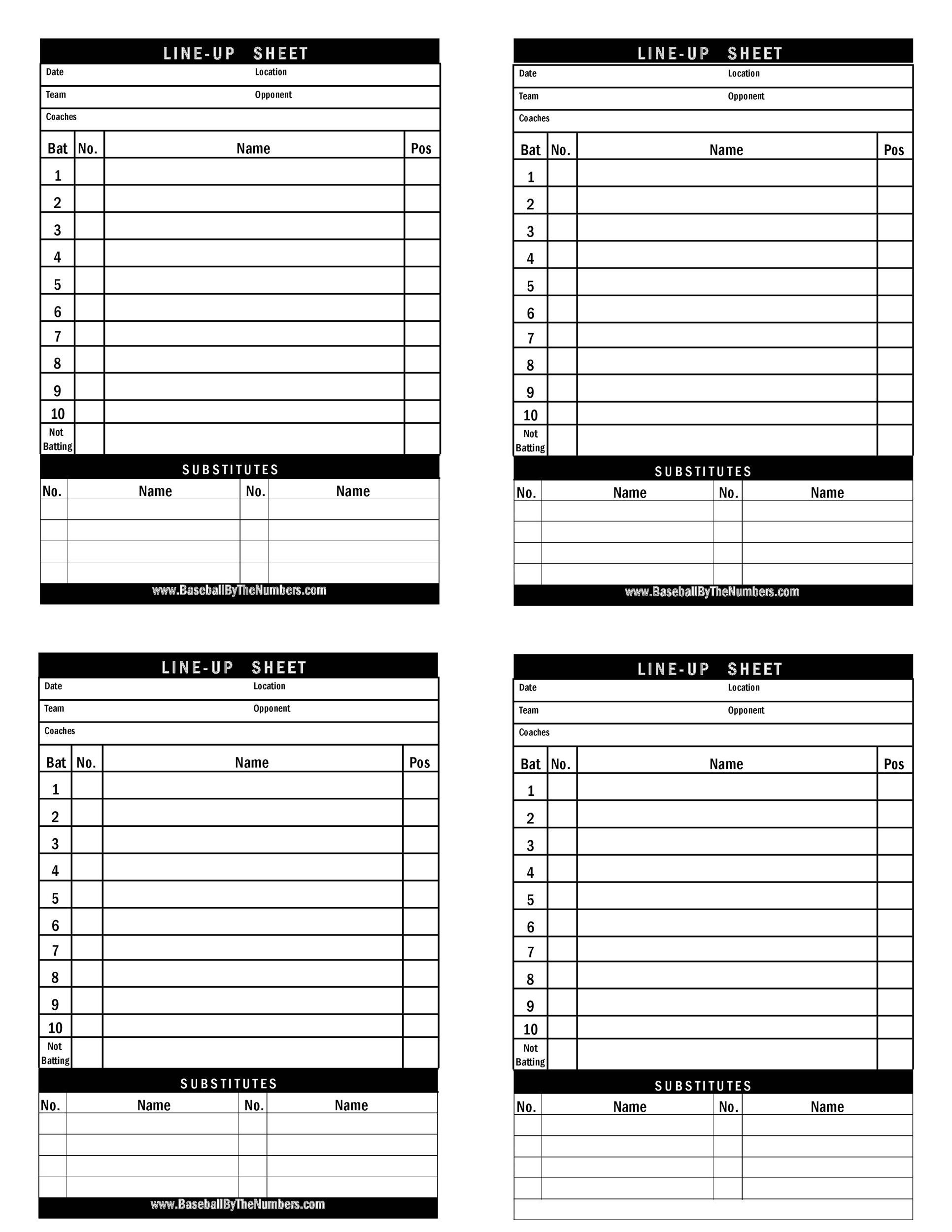 Printable Free Baseball Lineup Card Templates Excel