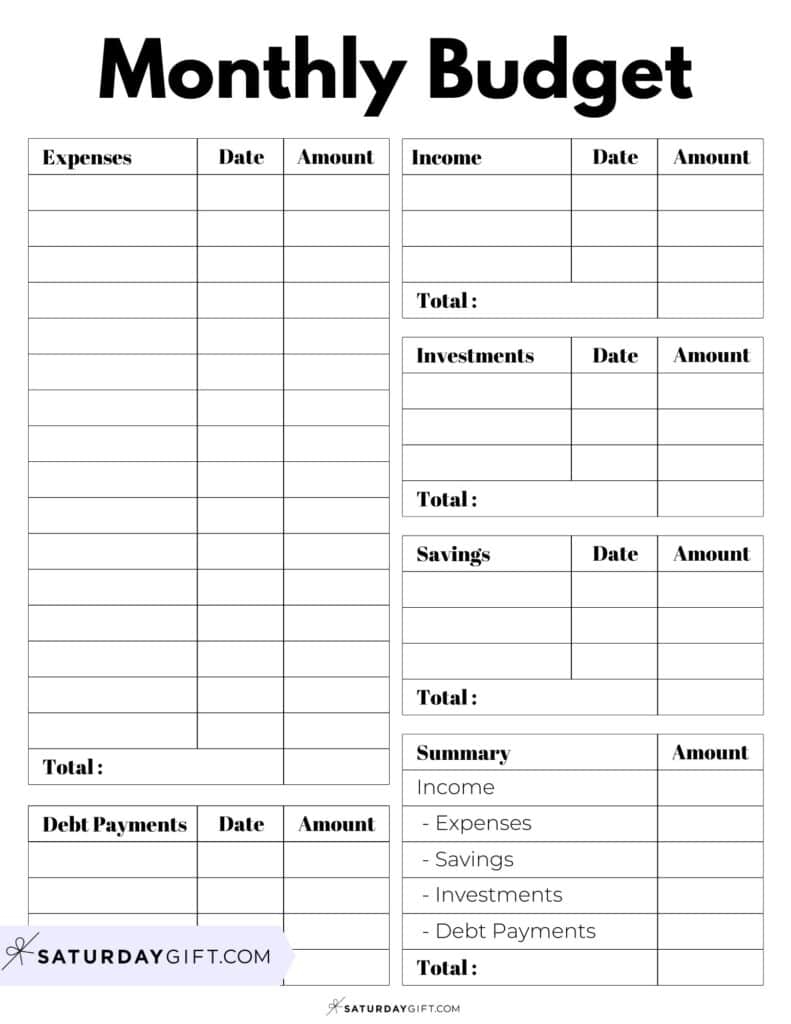 Printable Monthly Budget Templates Free