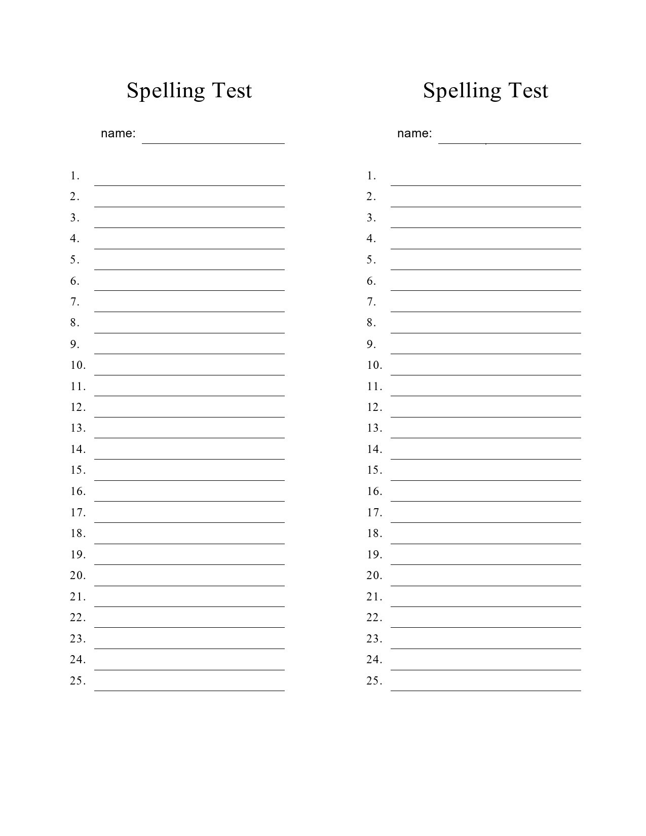 Free Printable Spelling Test Templates
