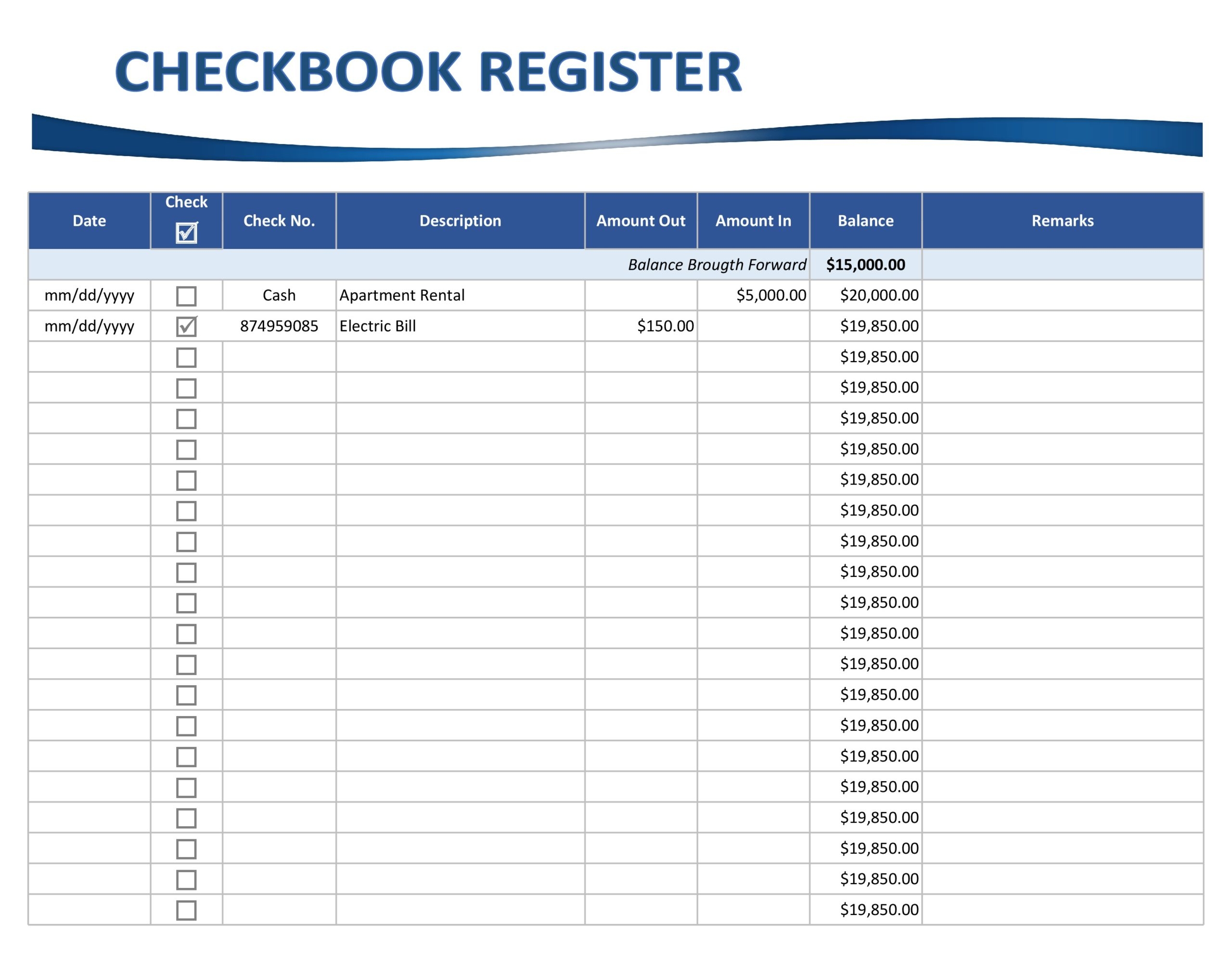 Check Register Templates Free Printable
