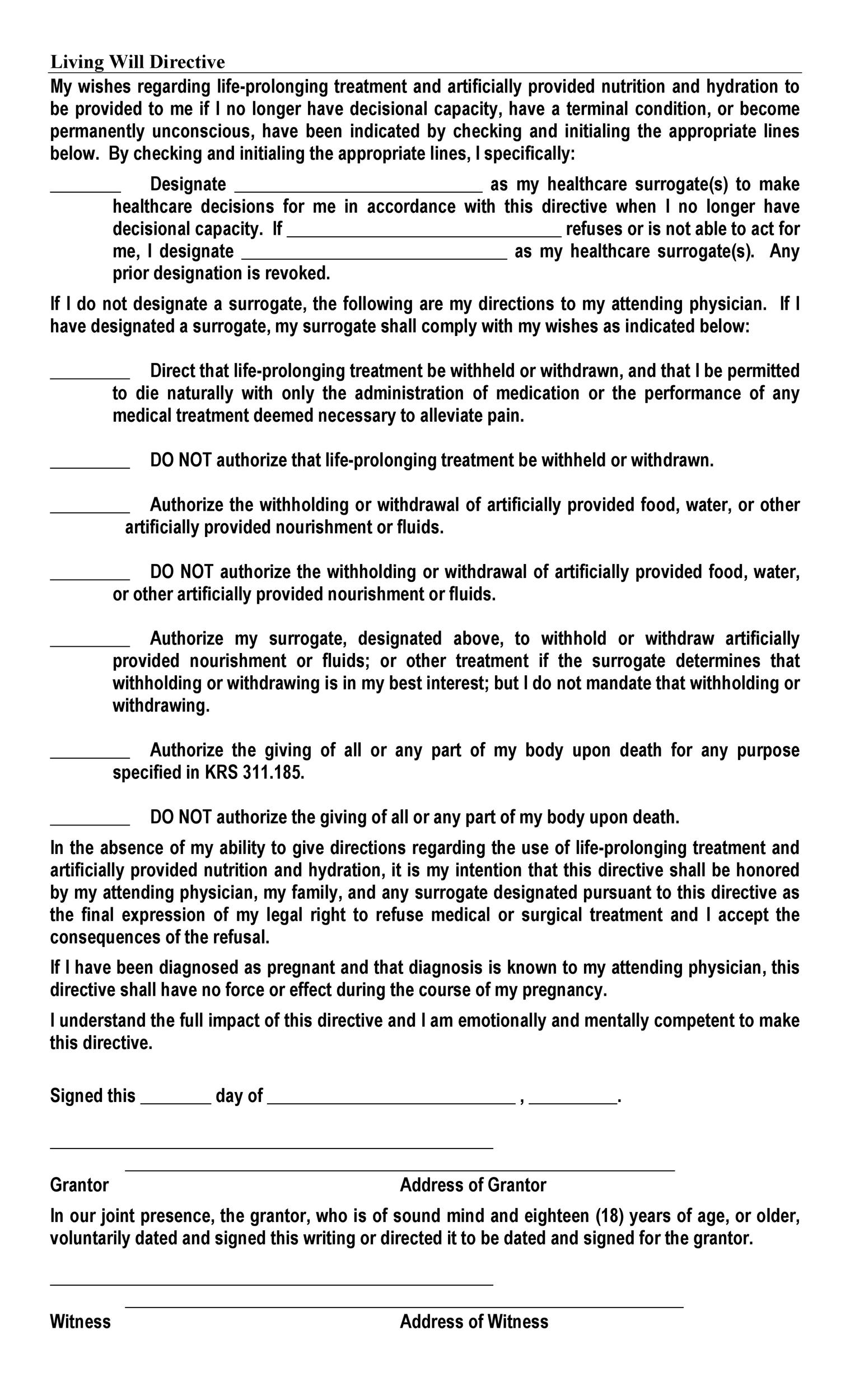 Free Printable Living Will Templates