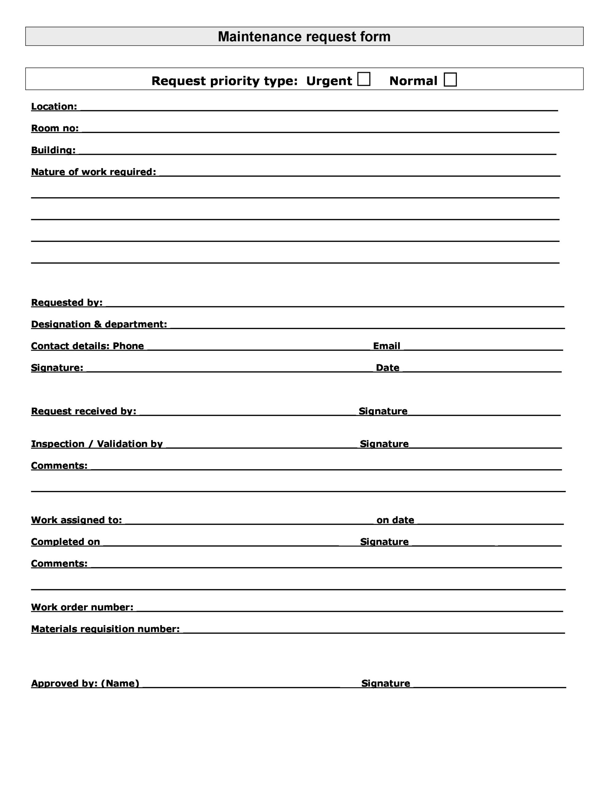 Free Printable Maintenance Request Form Templates
