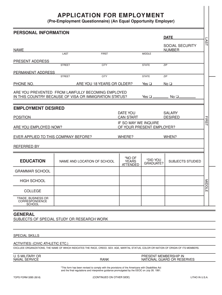 Free Printable Application For Employment Templates