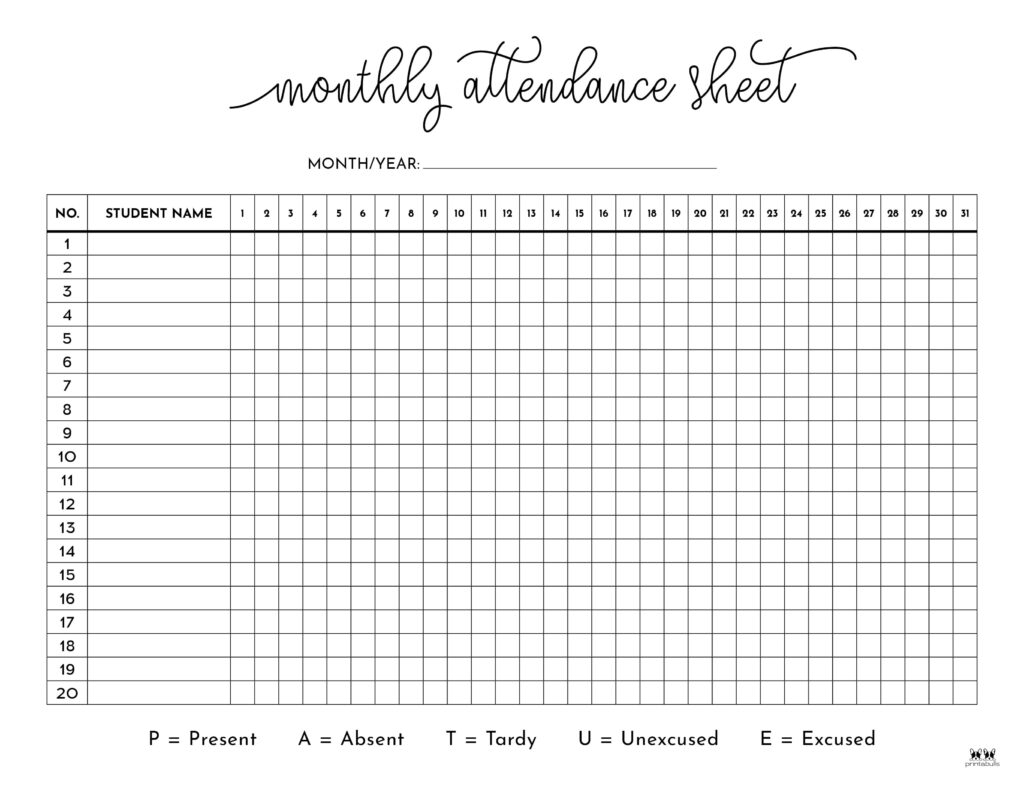 Free Printable Weekly Attendance Sheet Templates