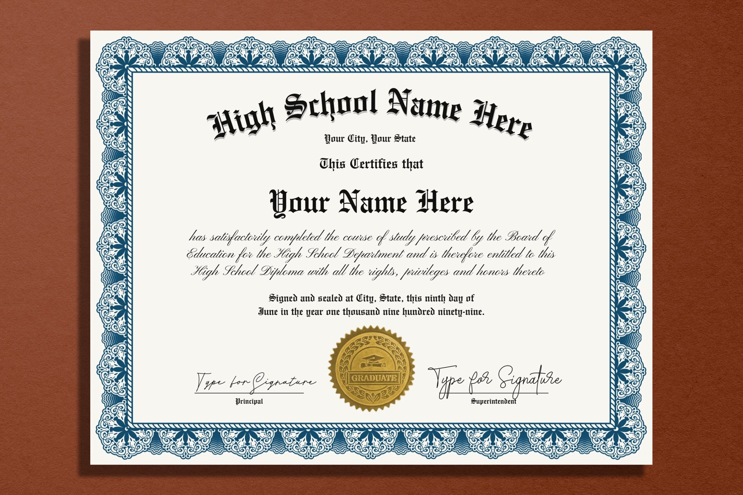 Authentic High School Diploma Template GED In Canva