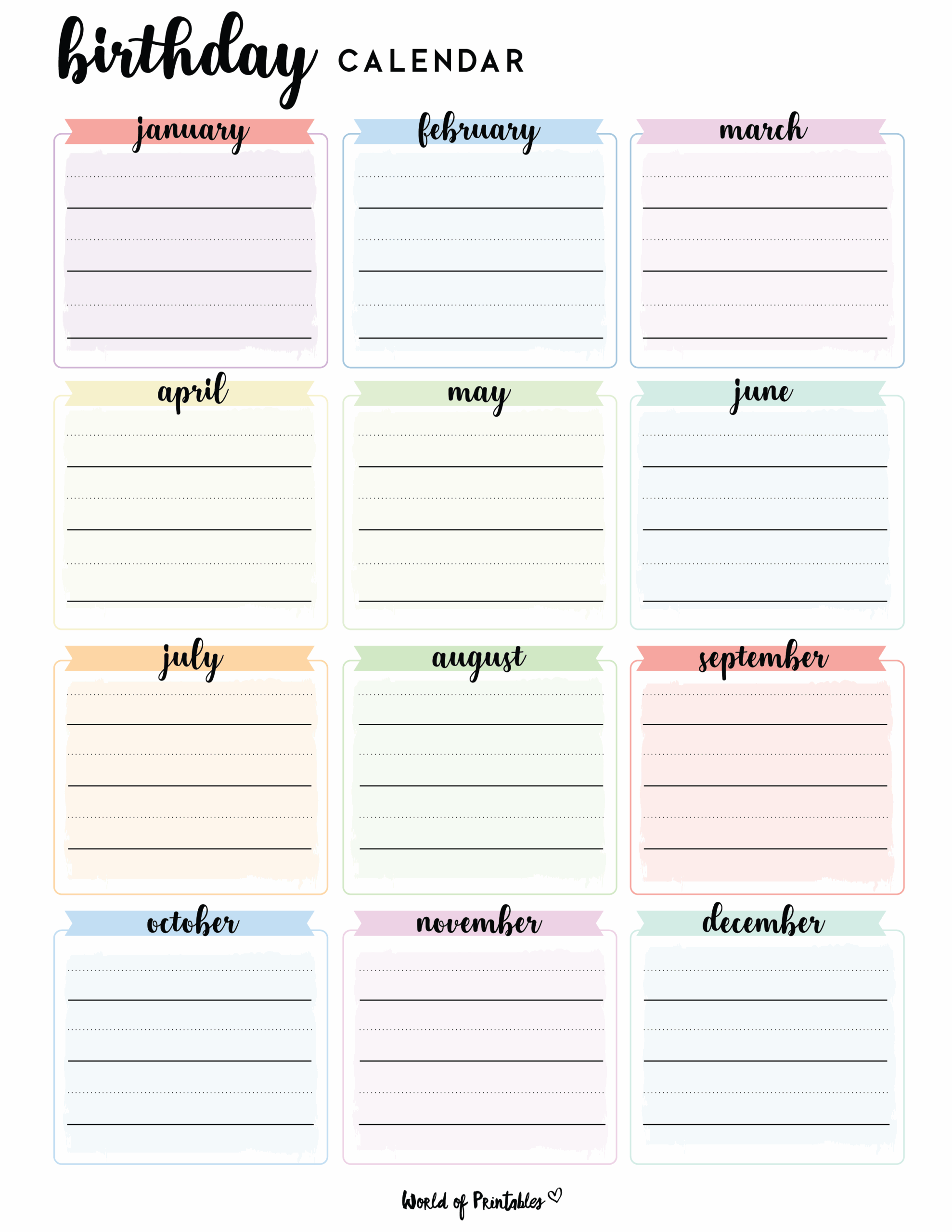 Free Printable Office Birthday Calendar Templates