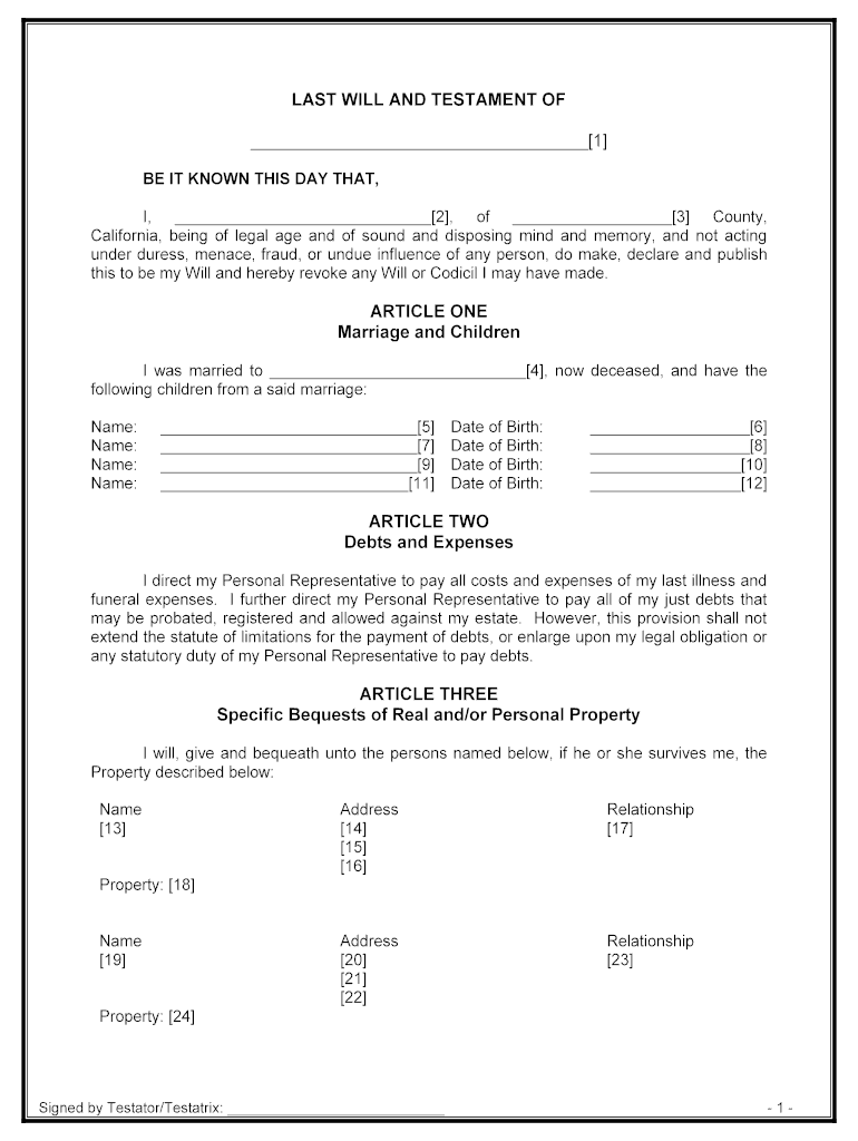 Printable California Last Will And Testament Free Templates