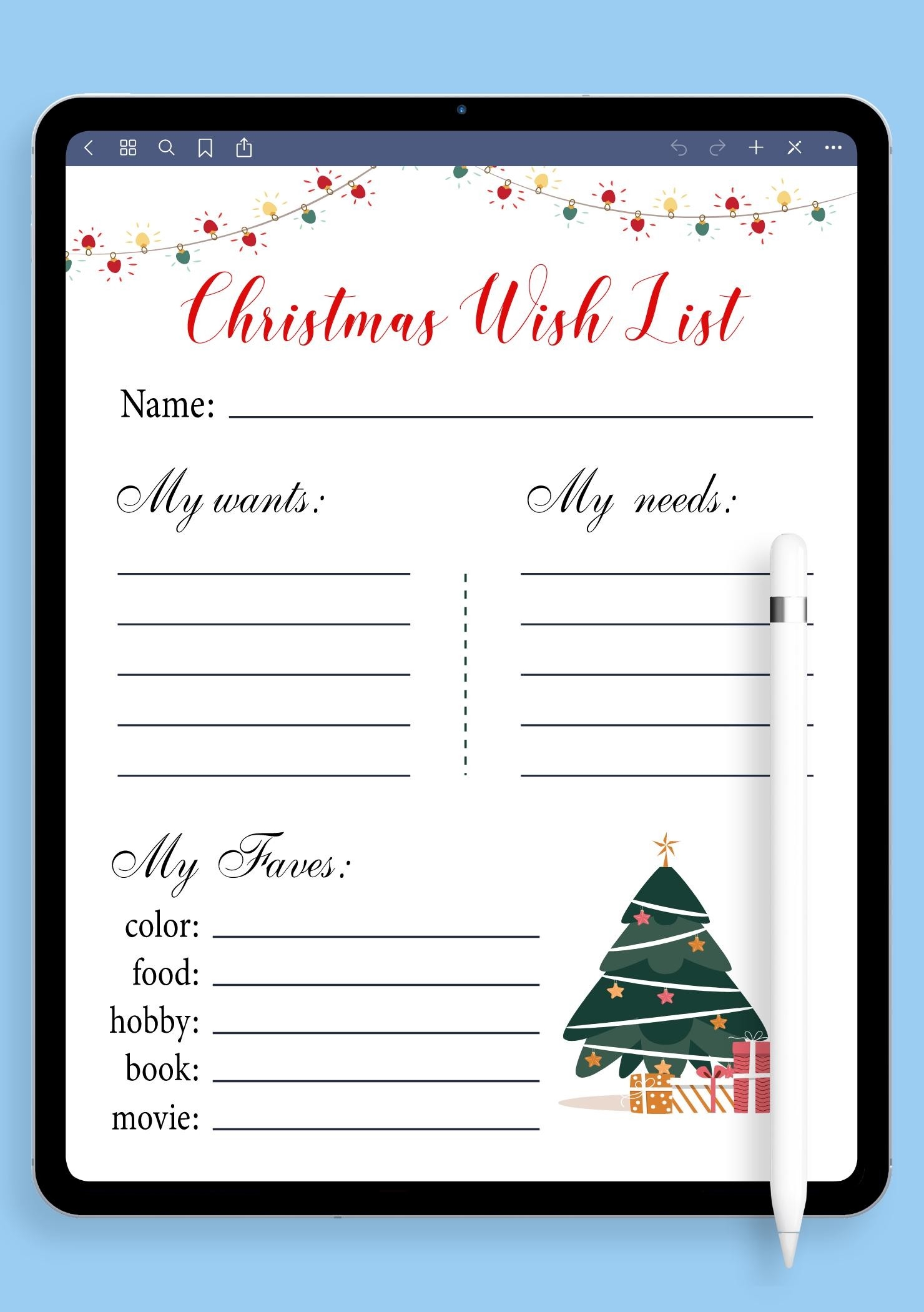 Free Printable Christmas Wish List Templates