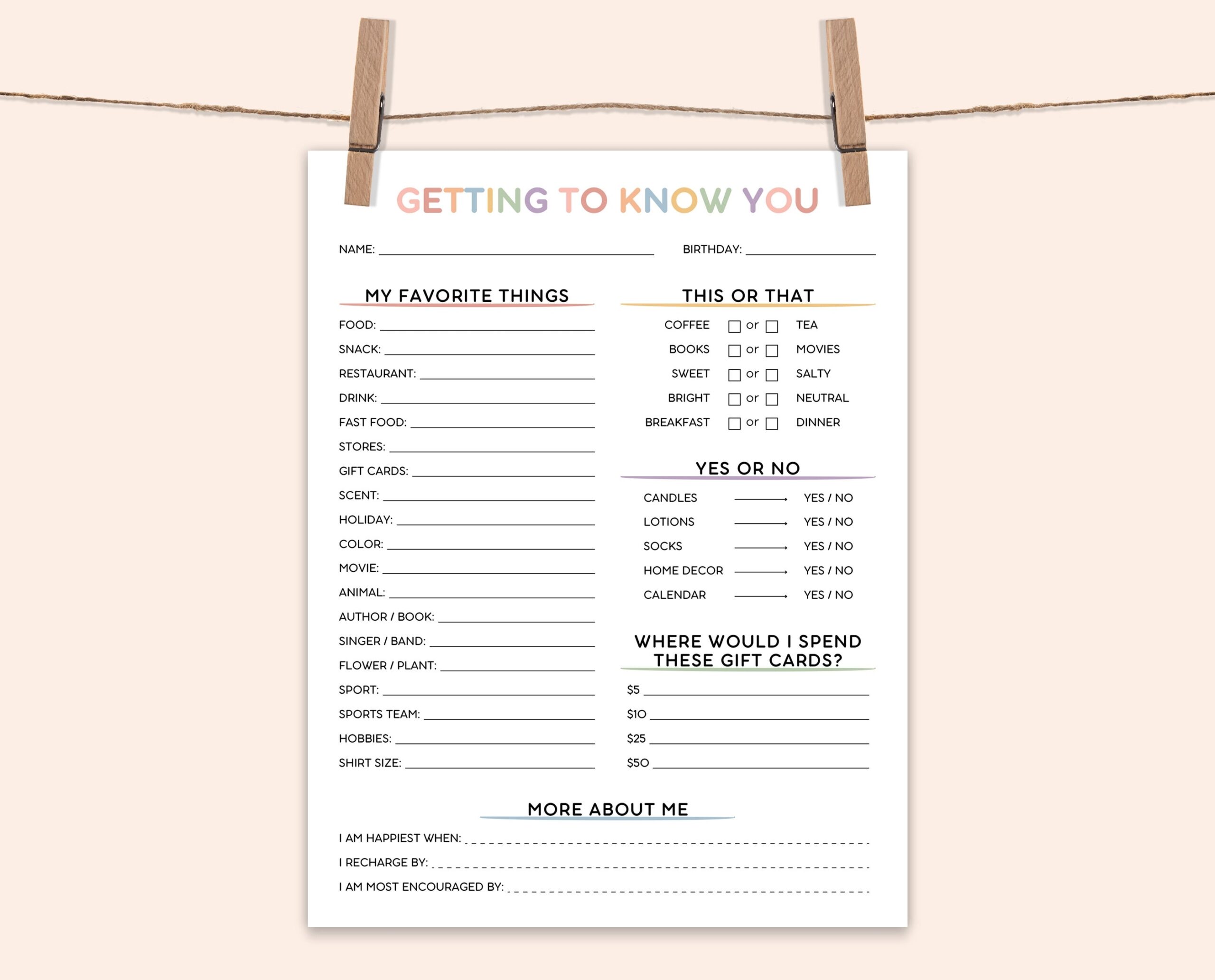 Editable Get To Know You Printable Get To Know My Team Getting To Know You Employee Favorite Things Survey Coworker Questions Etsy