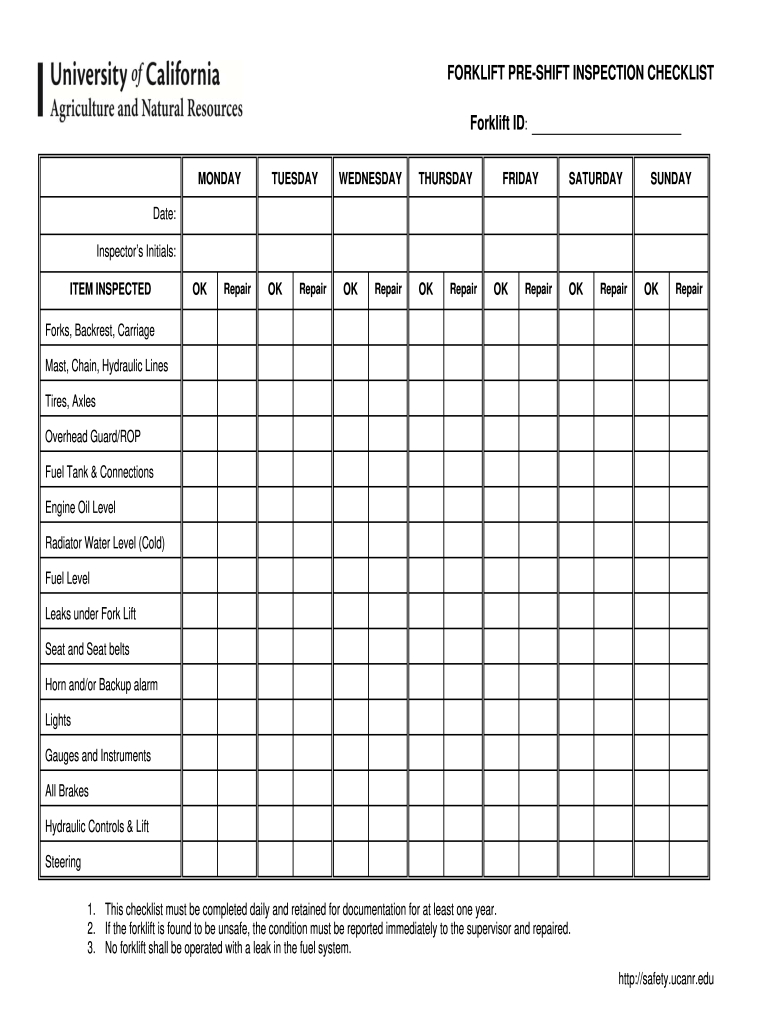 Forklift Checklist Fill Out Sign Online DocHub