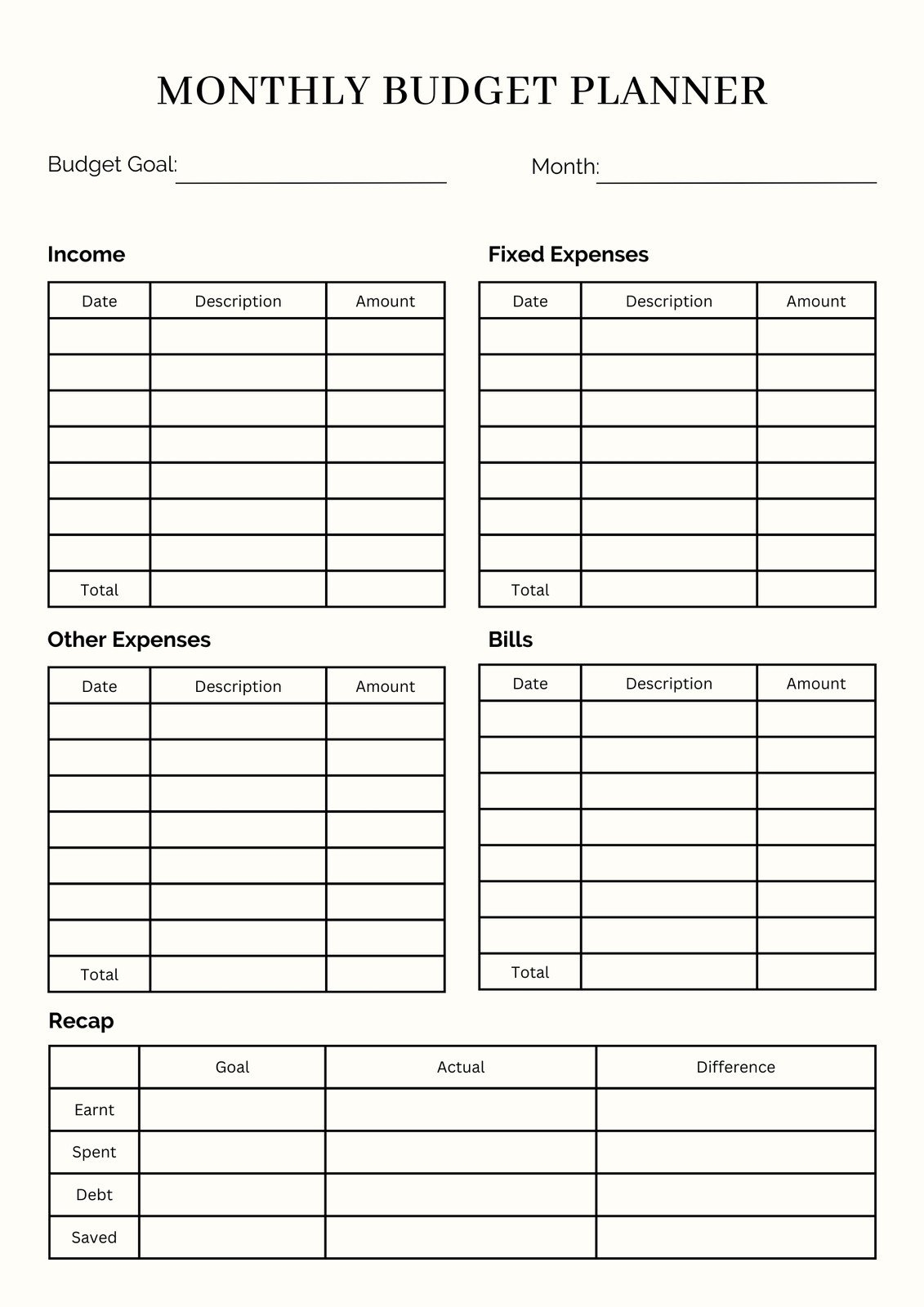 Free Printable Personal Budget Templates