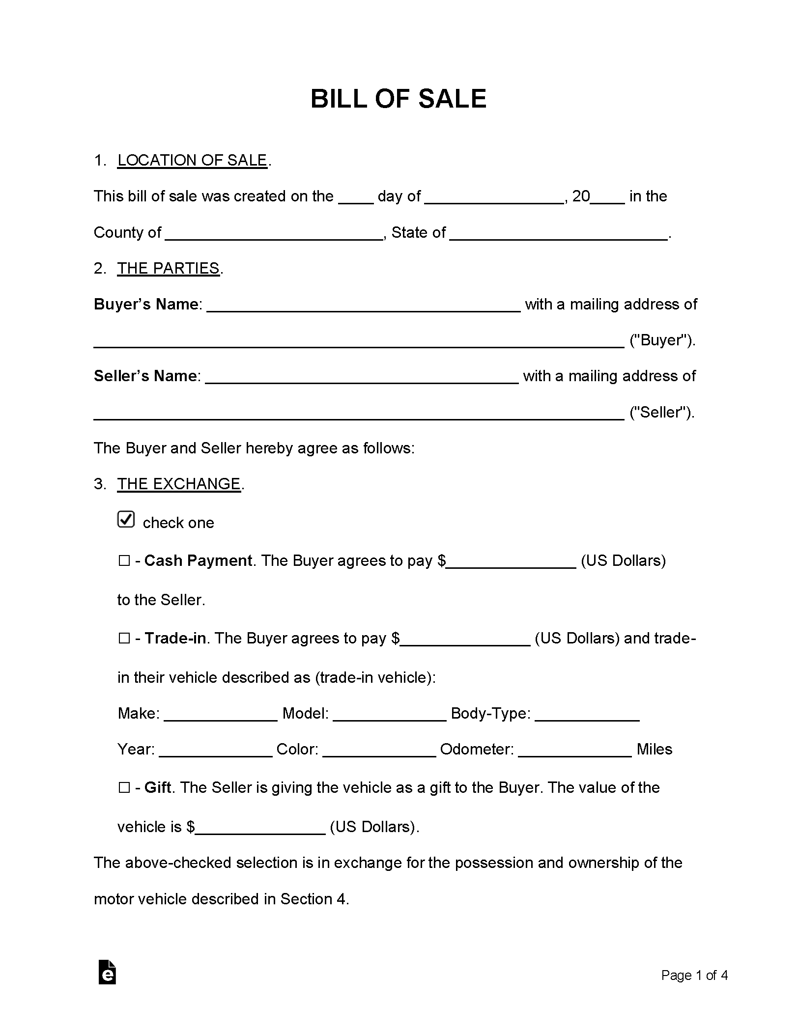 Bill Of Sale Templates Printable Free