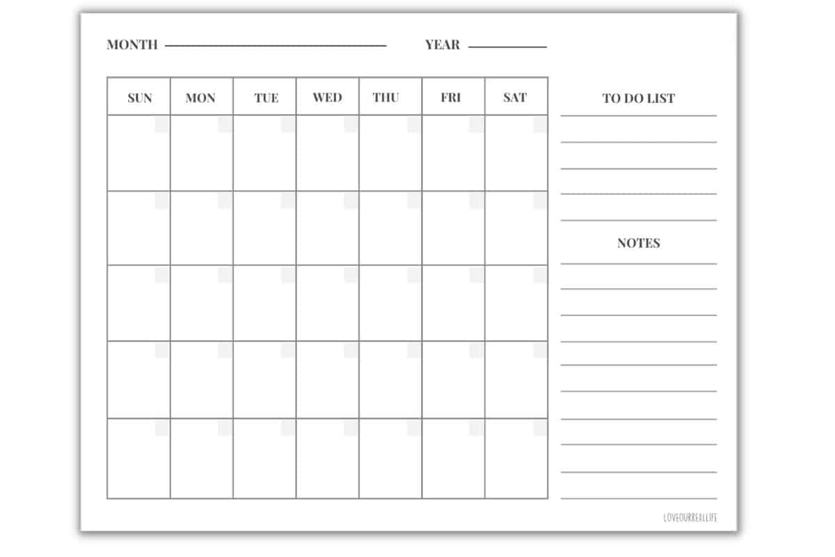 Blank Calendar Templates Free Printable