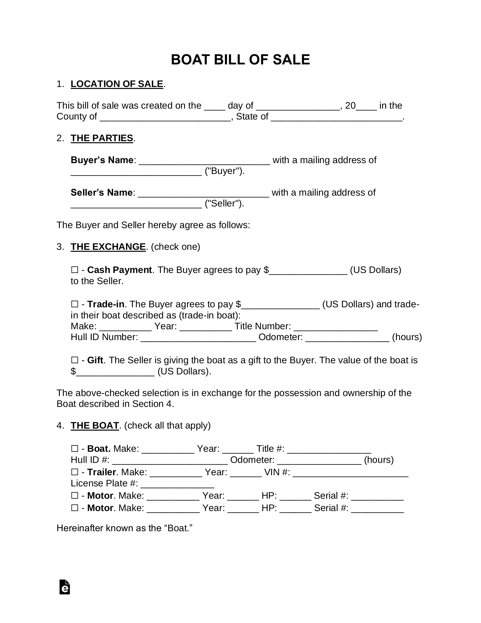 Free Boat Bill Of Sale PDF Word EForms Free Boat Bill Of Sale PDF Word EForms