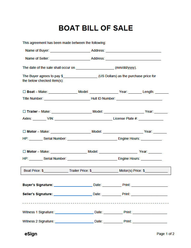 Free Printable Boat Bill Of Sale Templates Free Printable Boat Bill Of Sale Templates