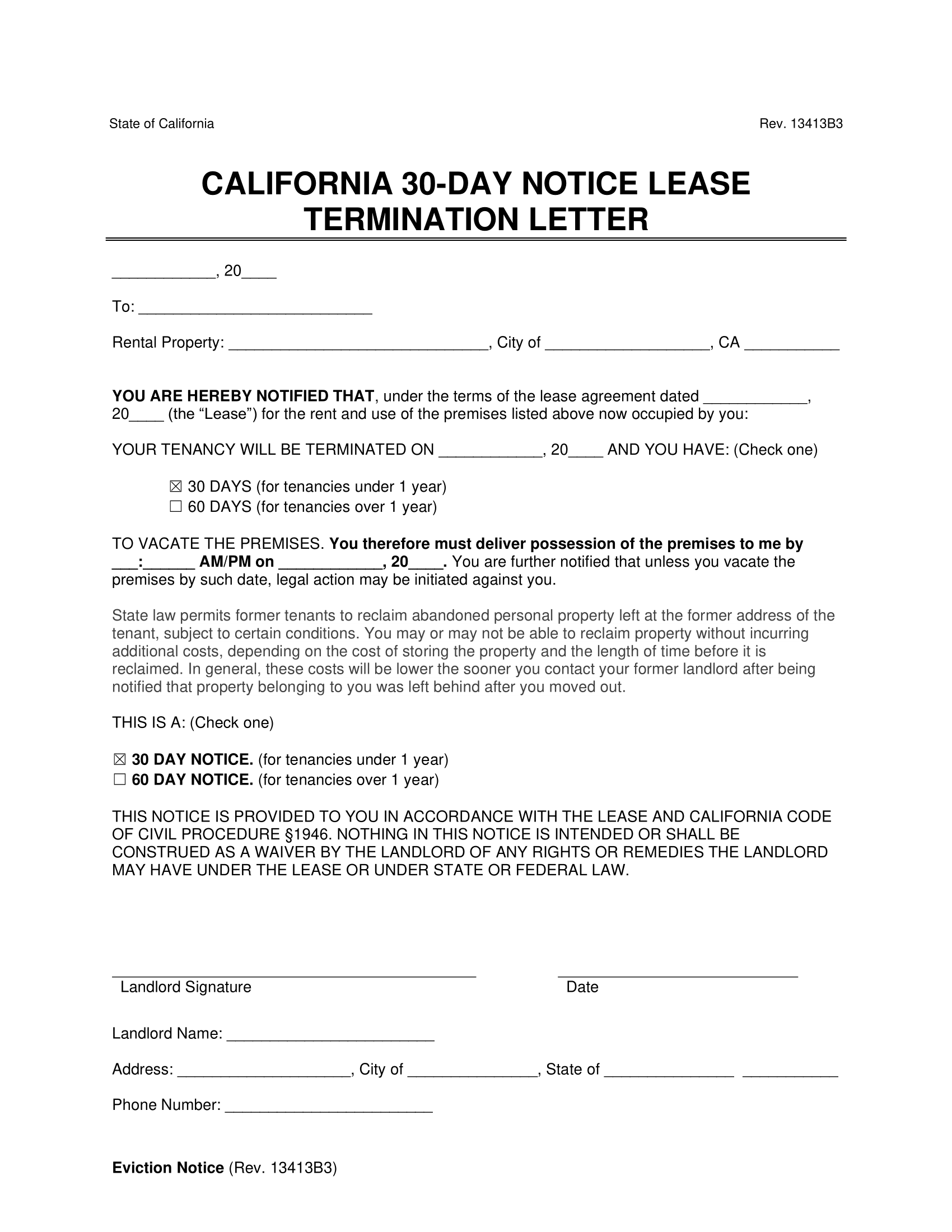Free Printable 30 Day Notice To Vacate Templates