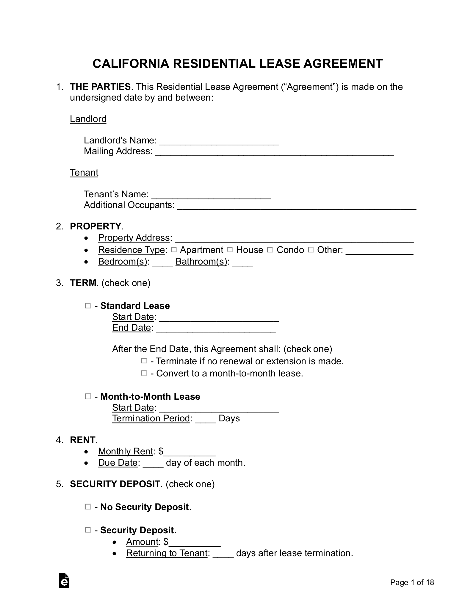 Simple Lease Agreement Templates Free Printable