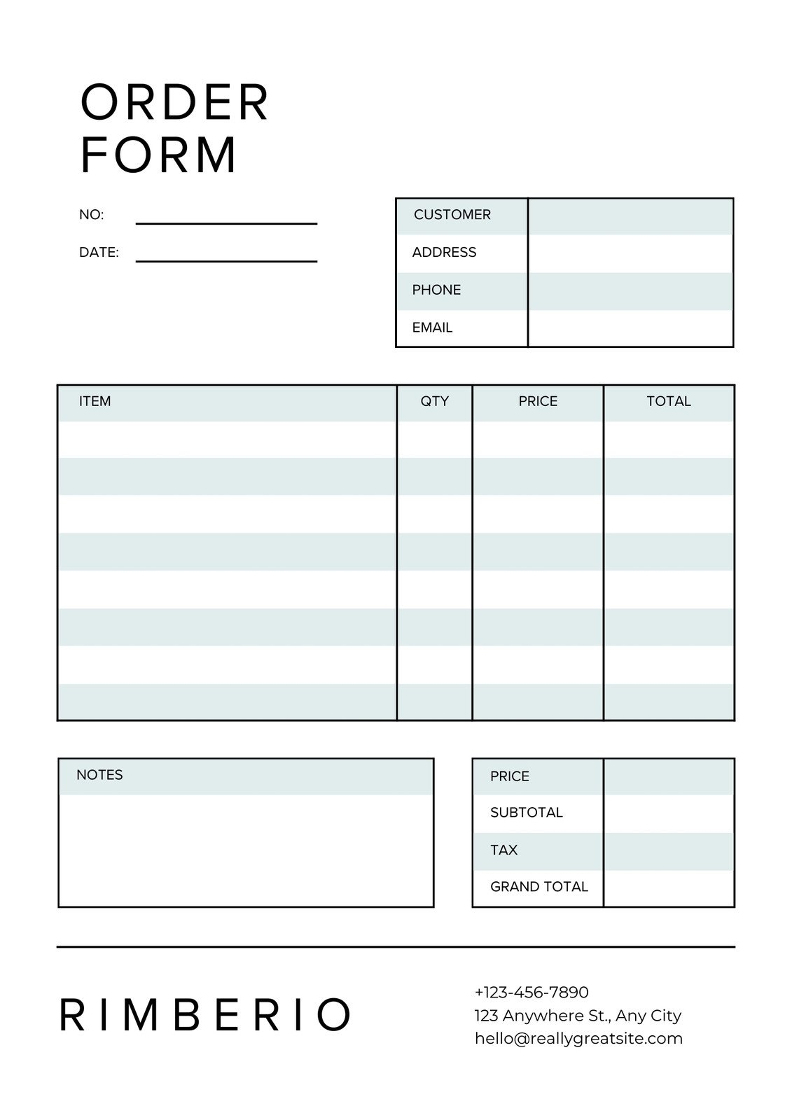 Free Order Form Templates Printable