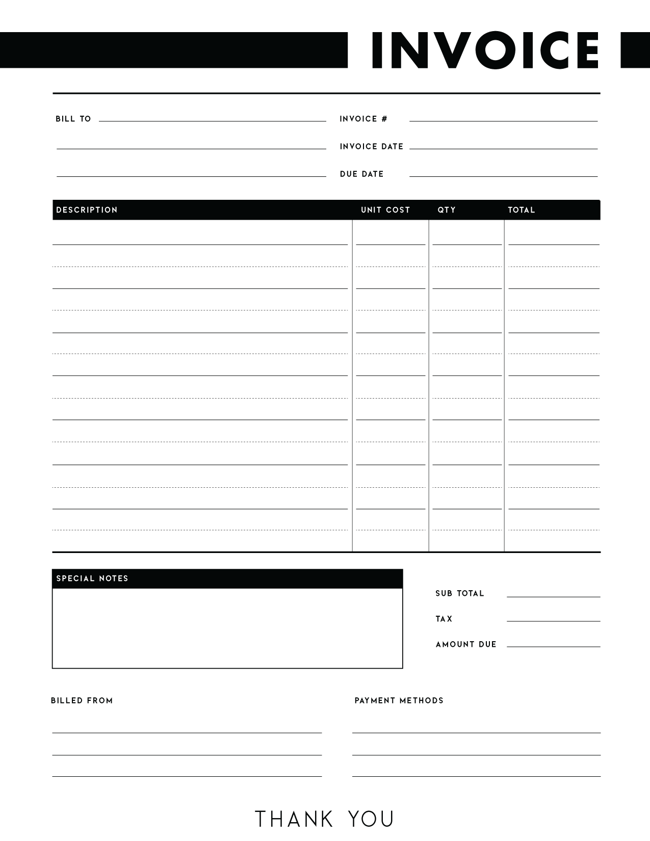 Free Printable Invoices Templates Blank