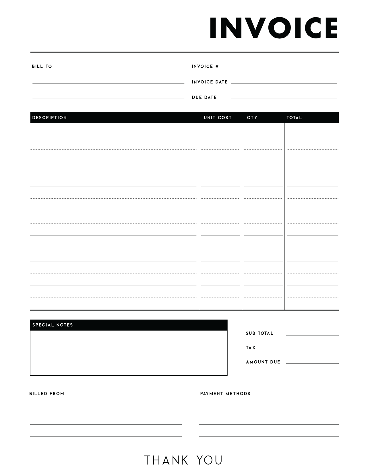 Free Blank Invoice Templates Printable