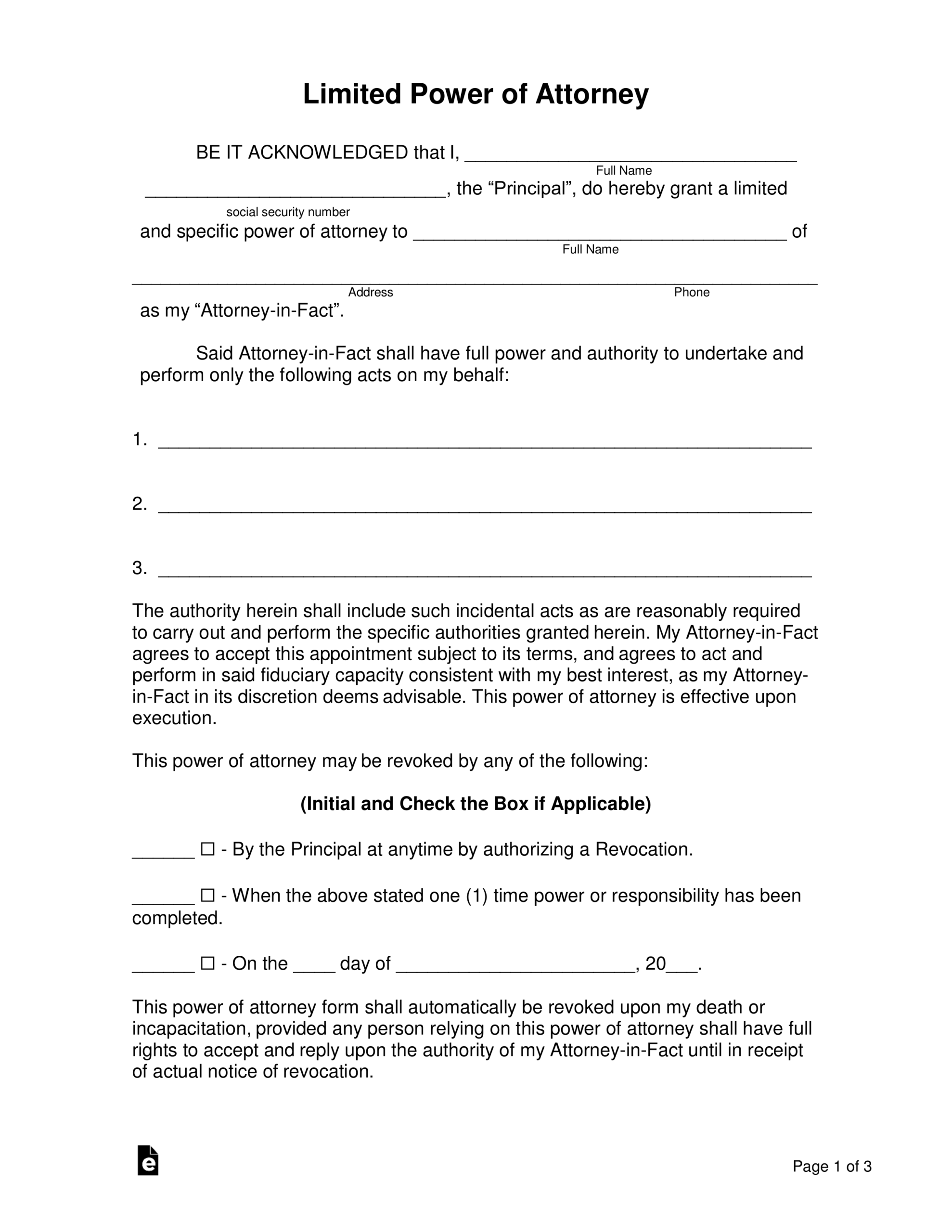 Free Printable Power Of Attorney Templates