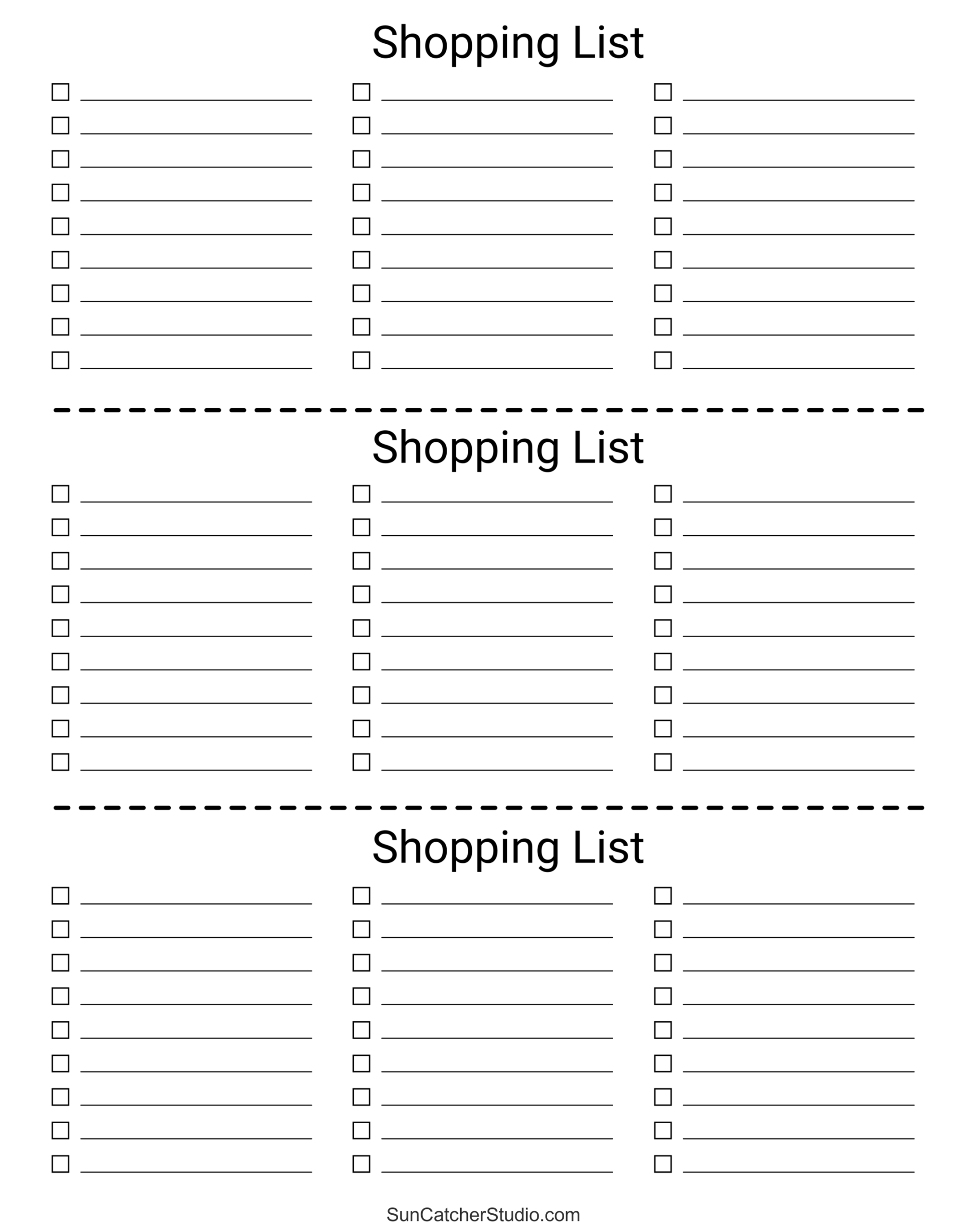 Free Printable Shopping List Templates