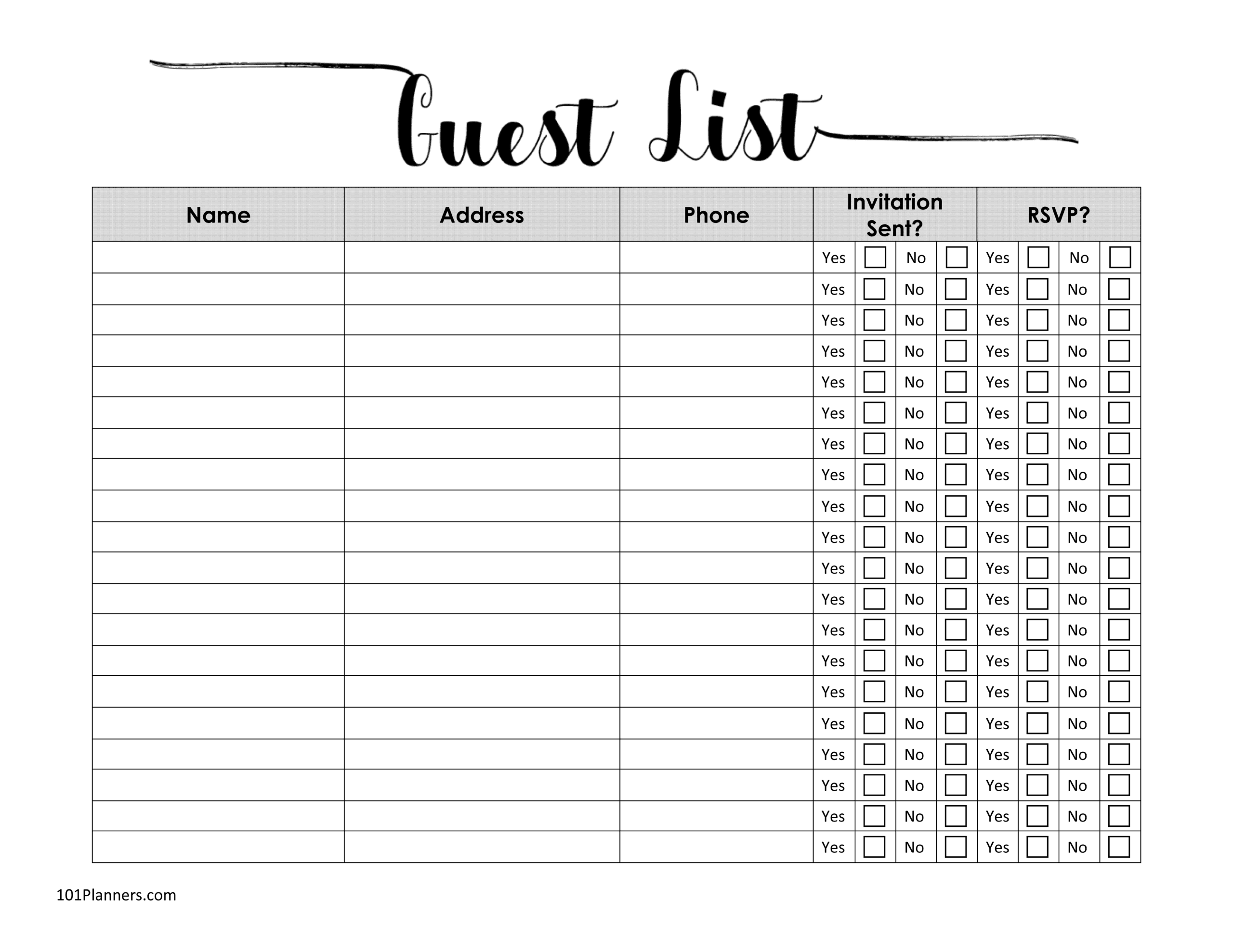 FREE Printable Guest List Template Customize Online FREE Printable Guest List Template Customize Online