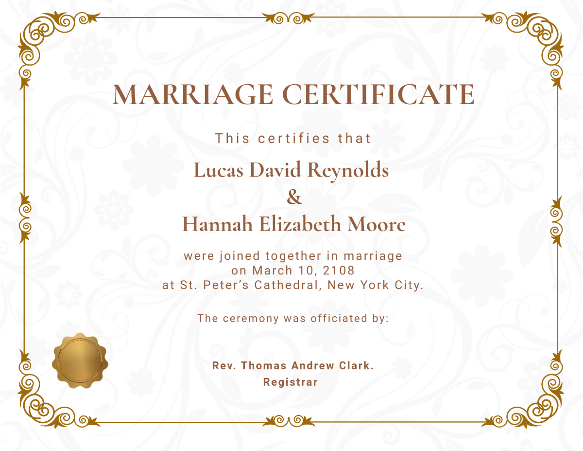 Printable Marriage Certificate Templates Free