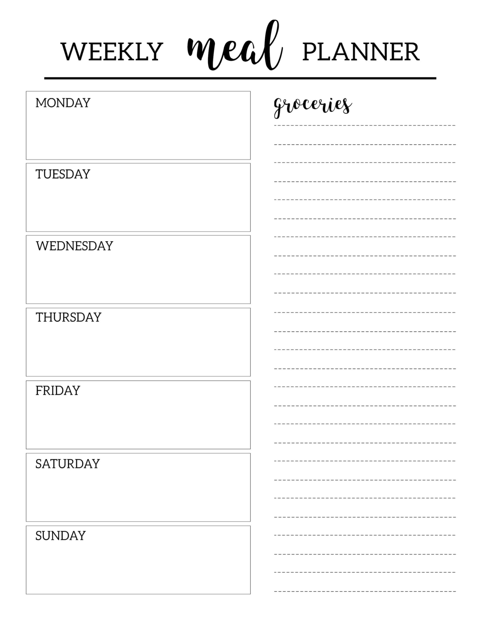 Free Printable Meal Plan Templates Free Printable Meal Plan Templates