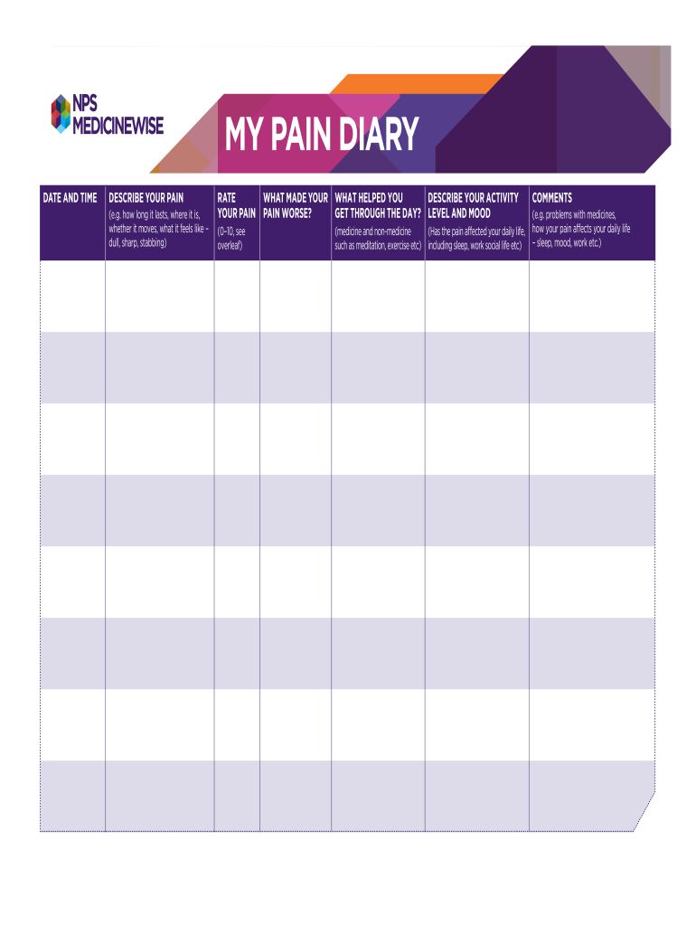 Free Printable Pain Diary Templates