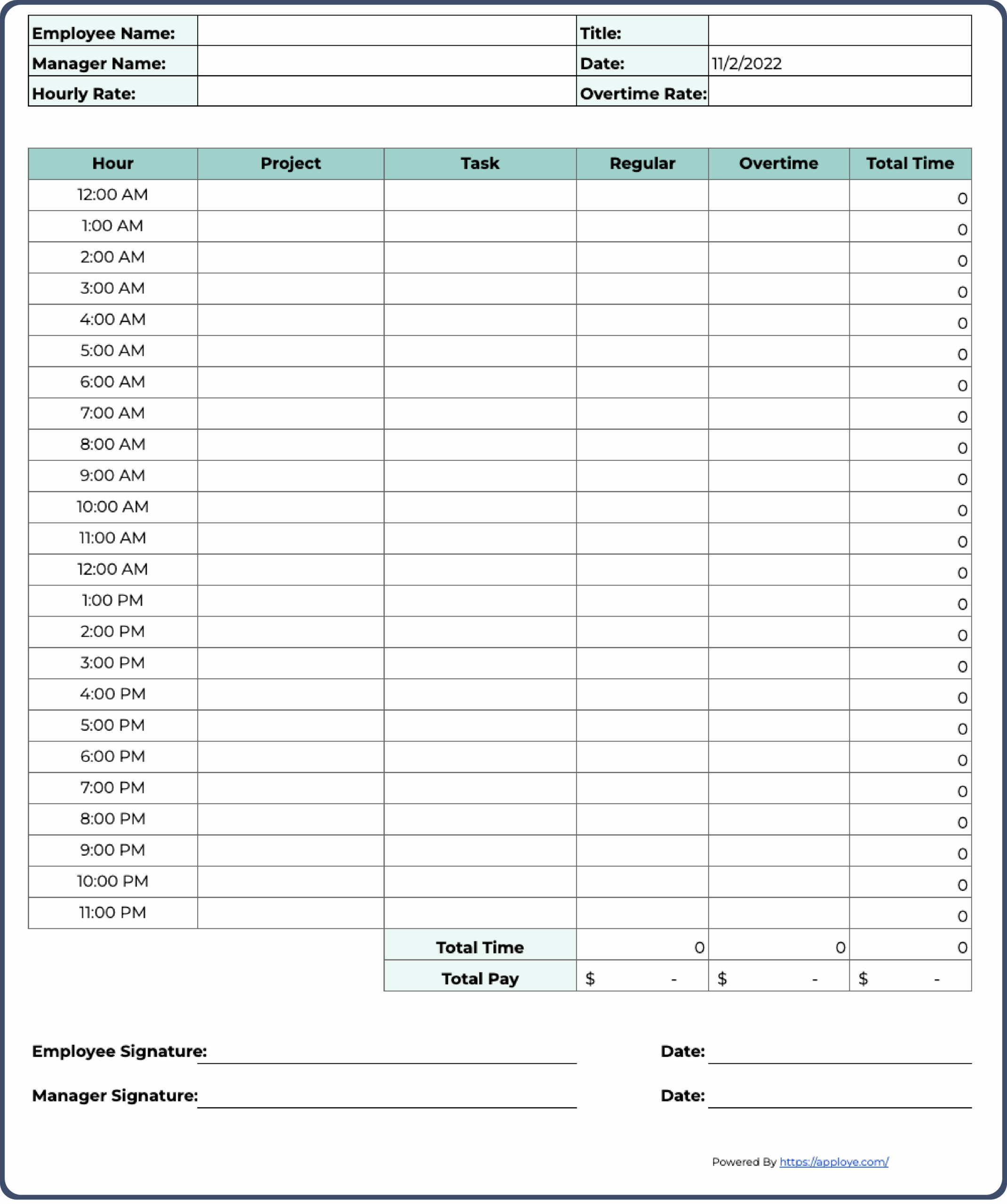 Downloadable Free Printable Weekly Timesheet Templates