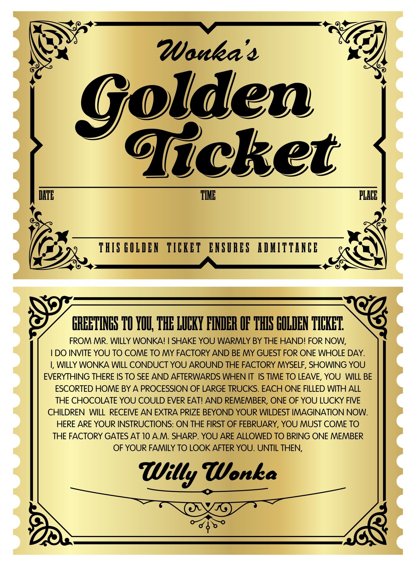 Free Printable Wonka Golden Ticket Templates