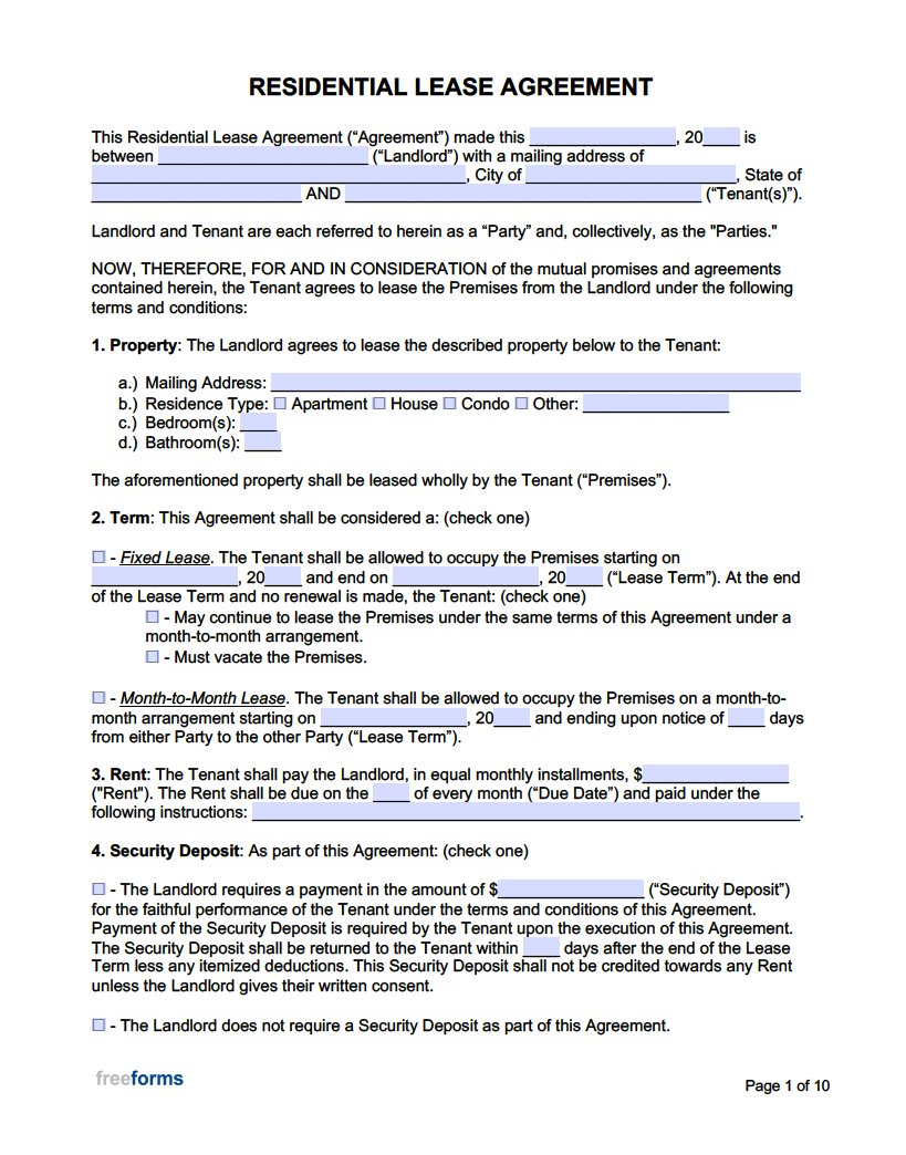 Printable Free Lease Agreement Templates Printable Free Lease Agreement Templates