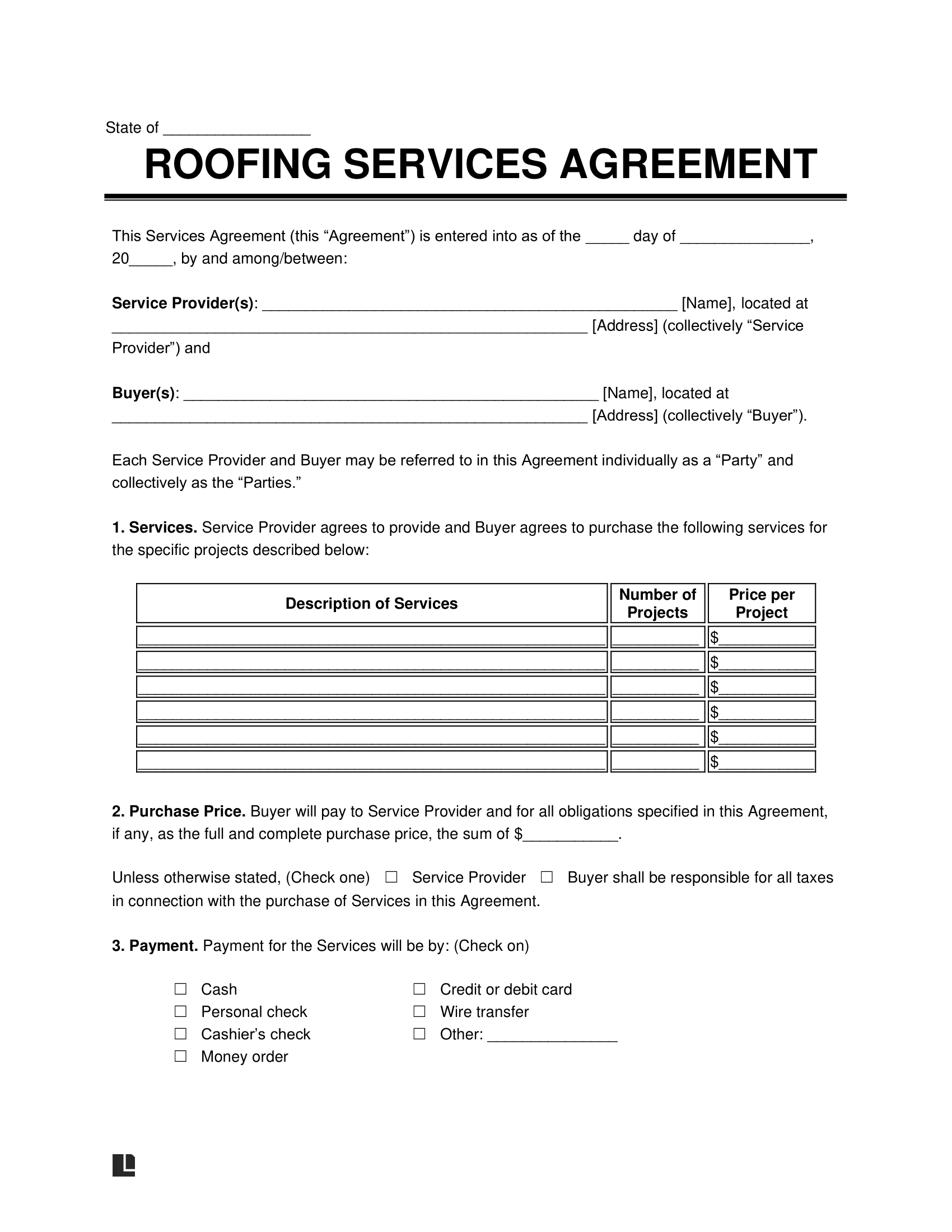 Free Printable Roofing Contract Templates