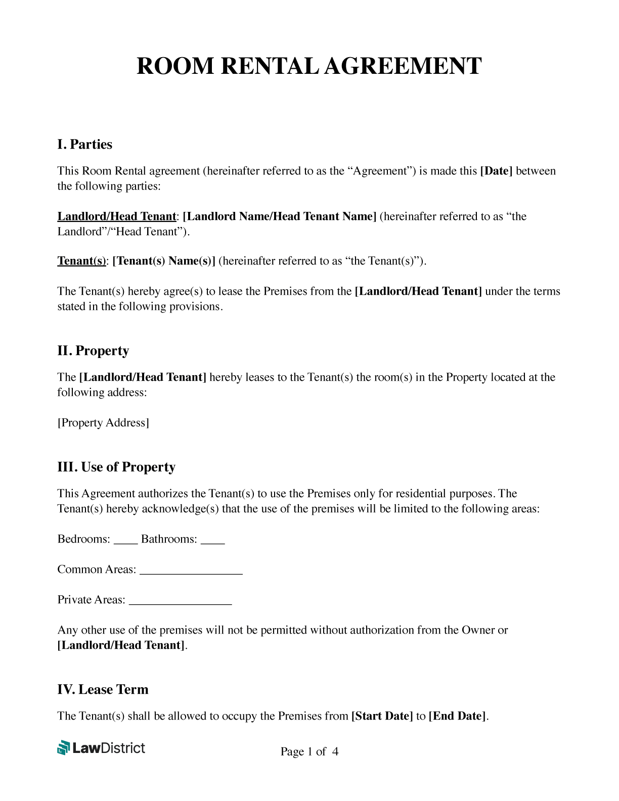Room Rental Agreement Templates Free Printable