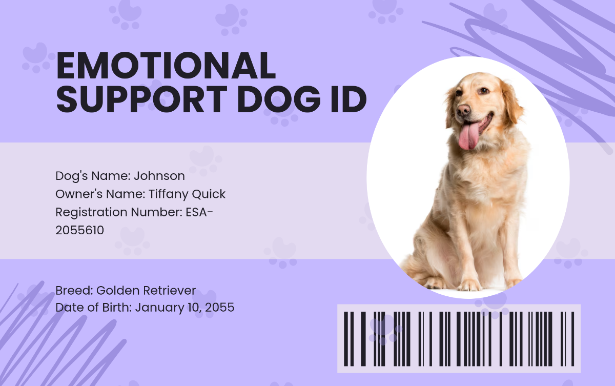 Blank Printable Service Dog Id Card Templates Free Download