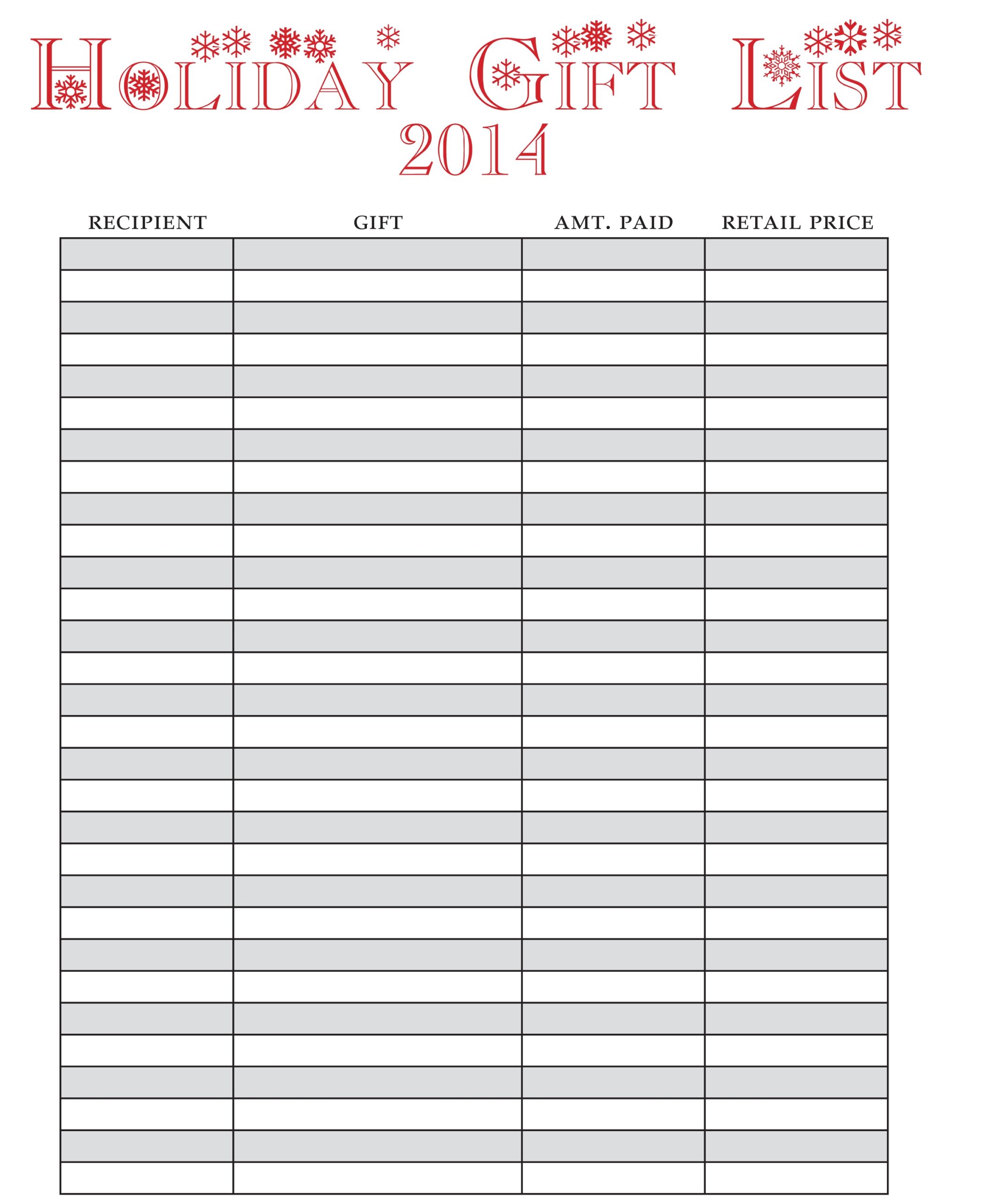 Free Printable Christmas Gift List Templates