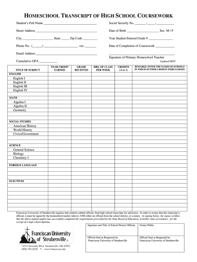 Free Printable Homeschool Transcript Templates