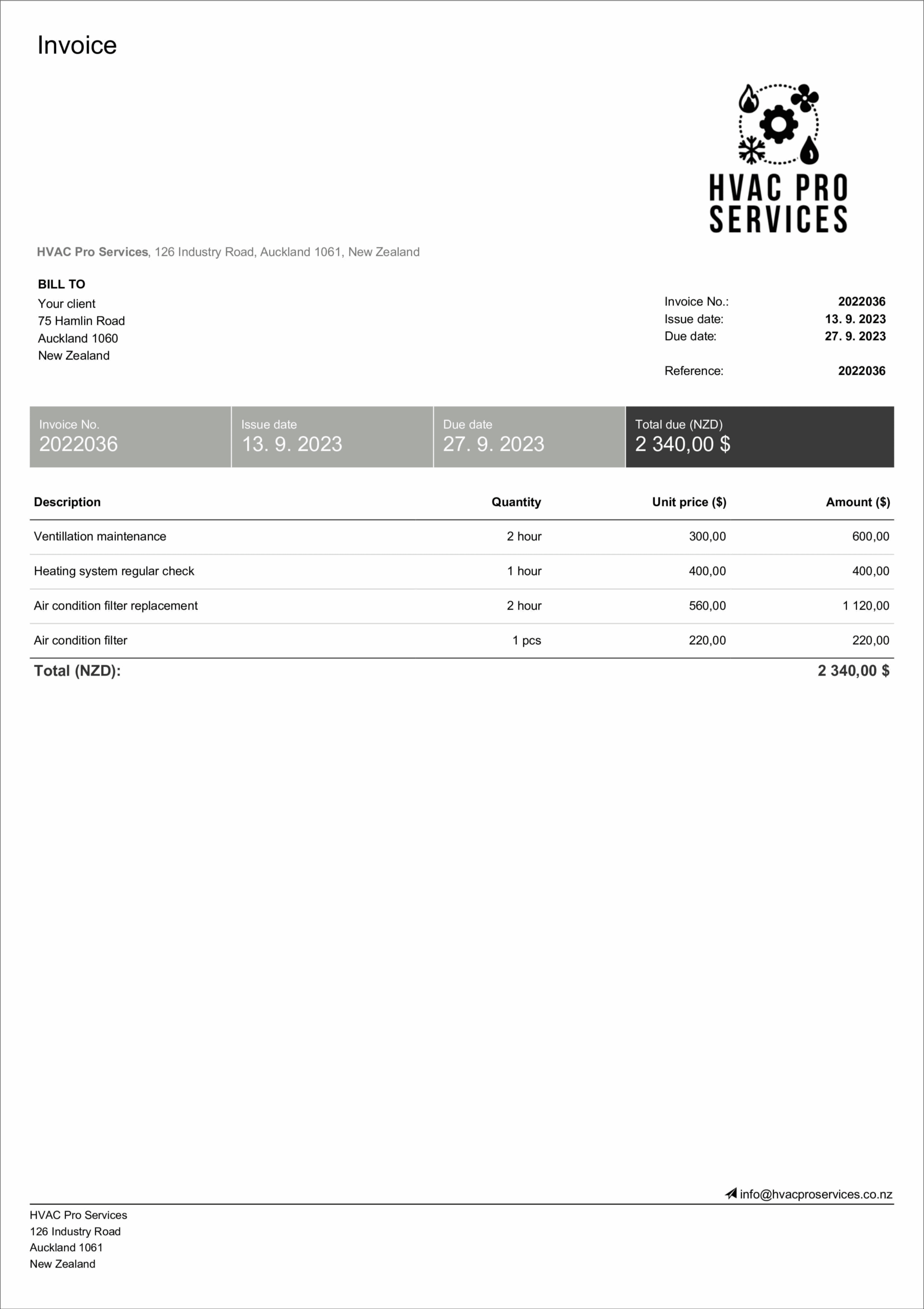 HVAC Invoice Templates Free Editable Billdu