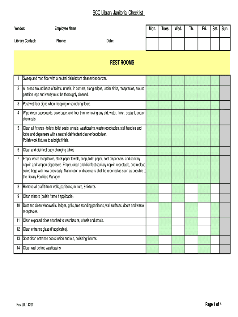 Janitorial Checklist Template Fill Online Printable Fillable Blank PdfFiller Janitorial Checklist Template Fill Online Printable Fillable Blank PdfFiller