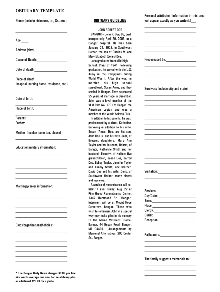 Obituary Template Fill Online Printable Fillable Blank PdfFiller Obituary Template Fill Online Printable Fillable Blank PdfFiller