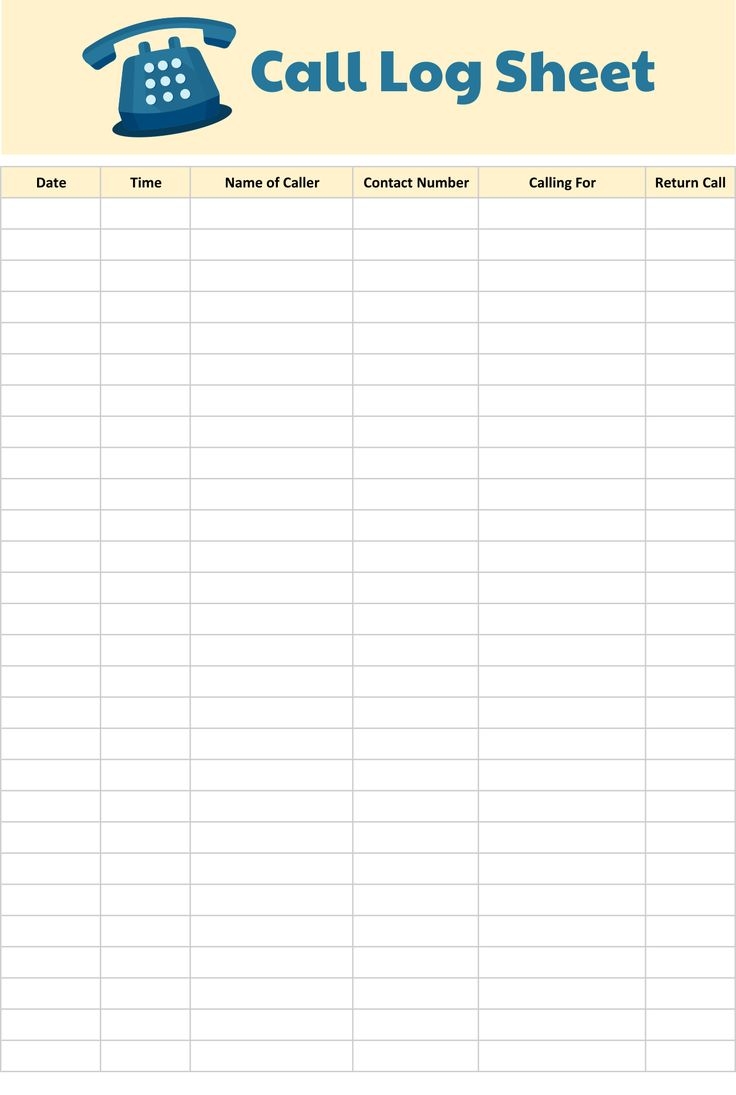 Free Printable Printable Call Log Templates