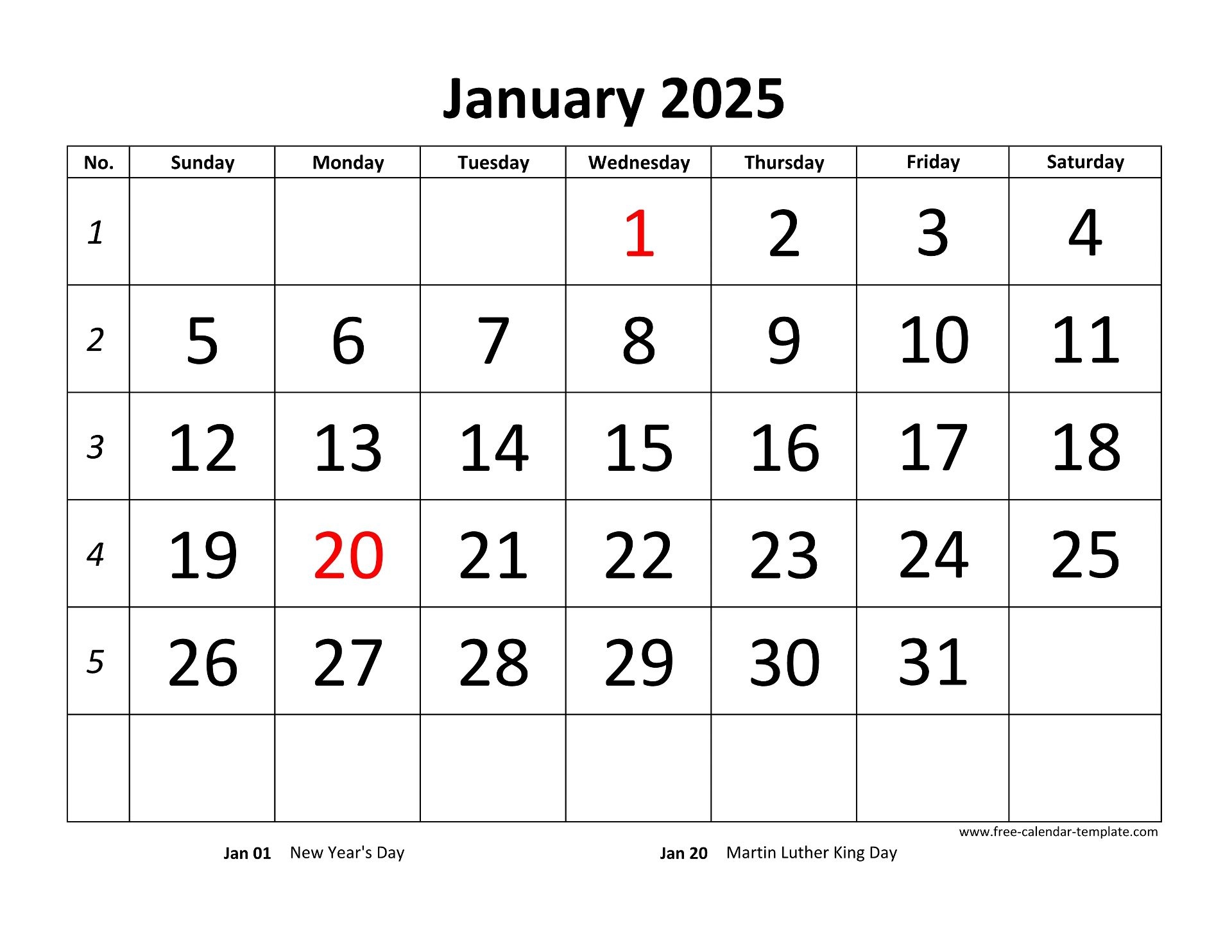 Free Printable Calendar Templates 2025