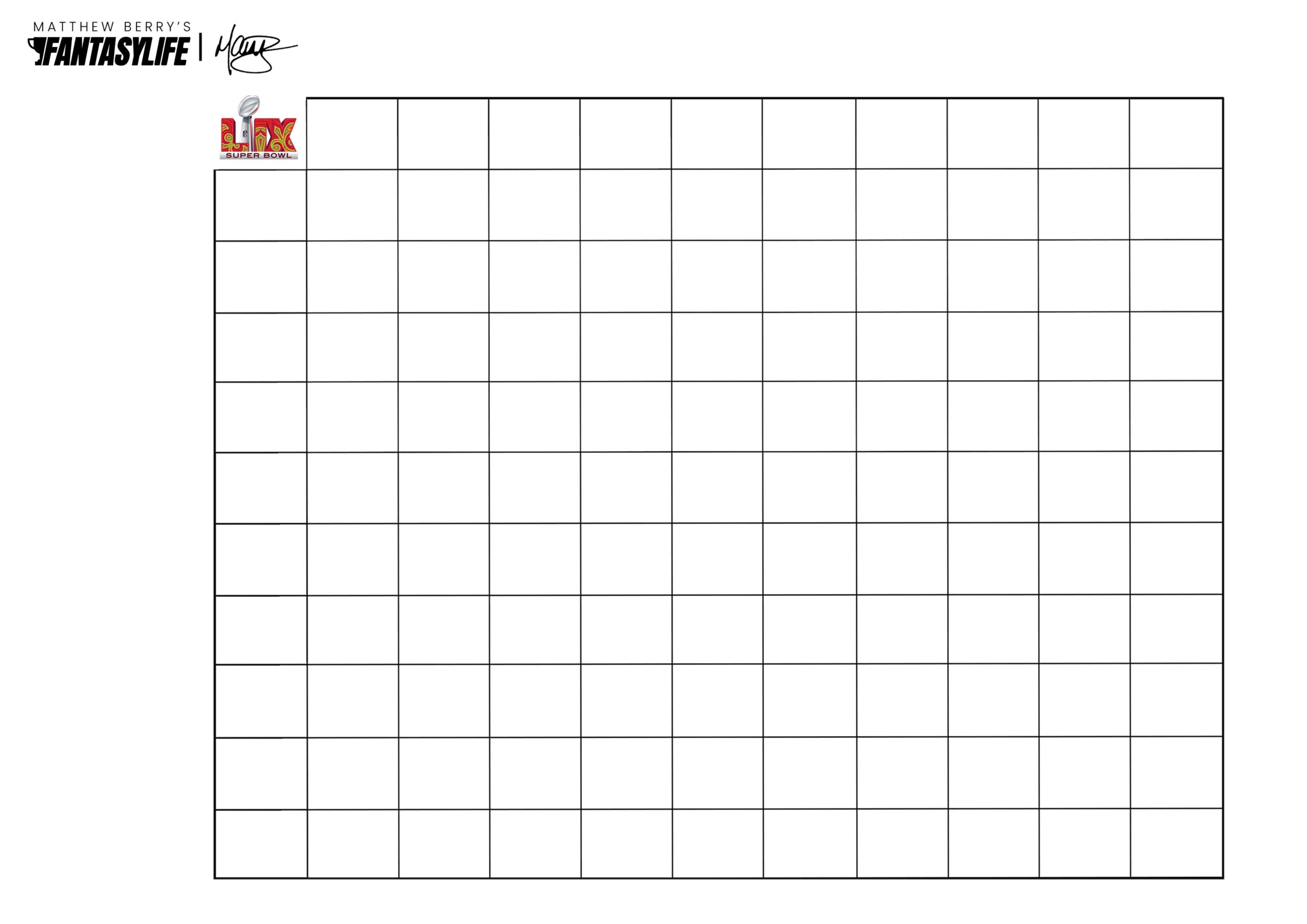 Free Printable Super Bowl Squares Templates
