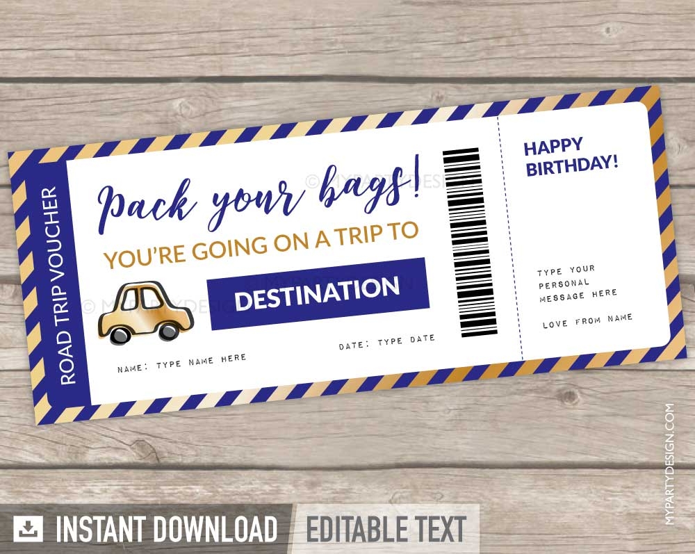 Road Trip Gift Ticket Travel Voucher Template My Party Design